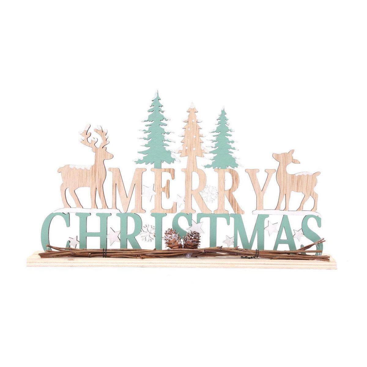 HEART OF THE HOME Décoration à poser de Noël en bois Xmas Deco - Beige et Vert
