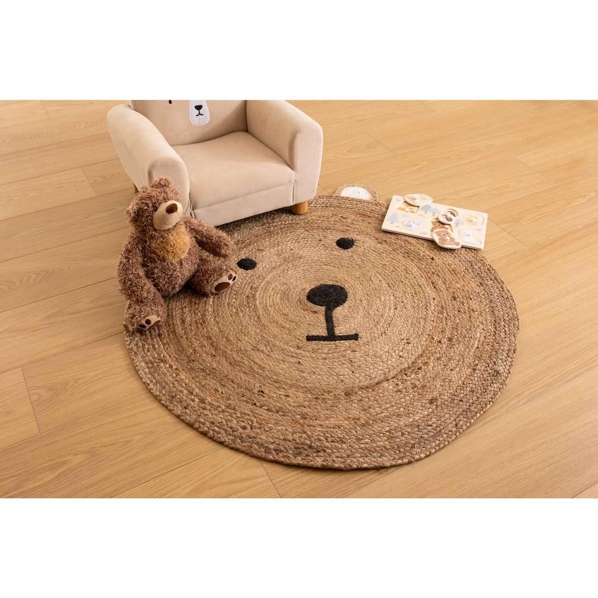 Atmosphera Kids Tapis enfant rond Ourson - Diam 100 cm - Jute