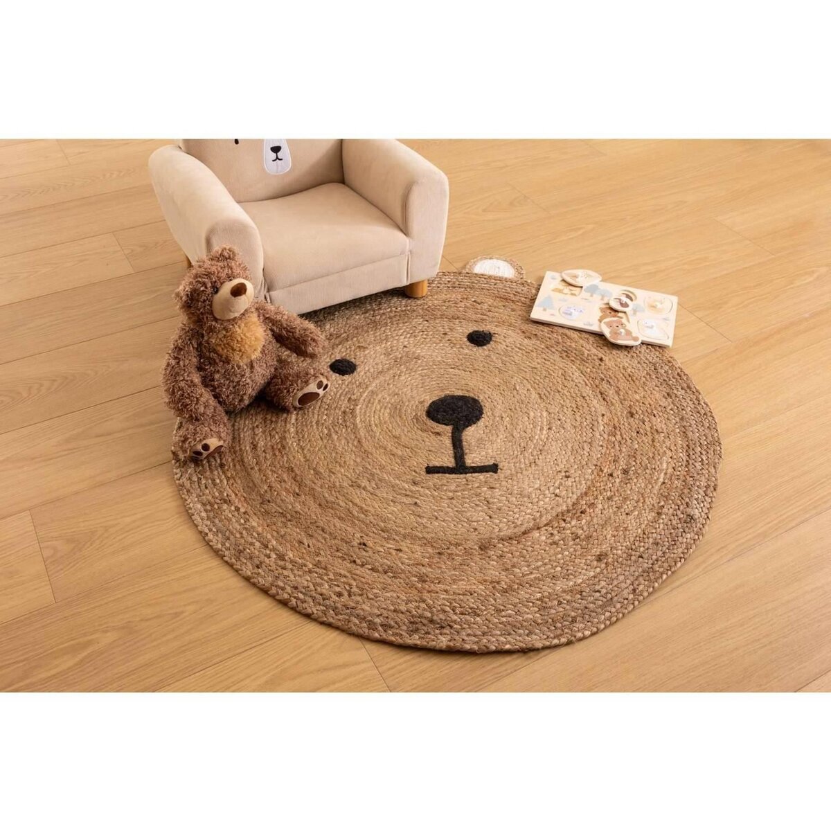 Atmosphera Kids Tapis enfant rond Ourson - Diam 100 cm - Jute