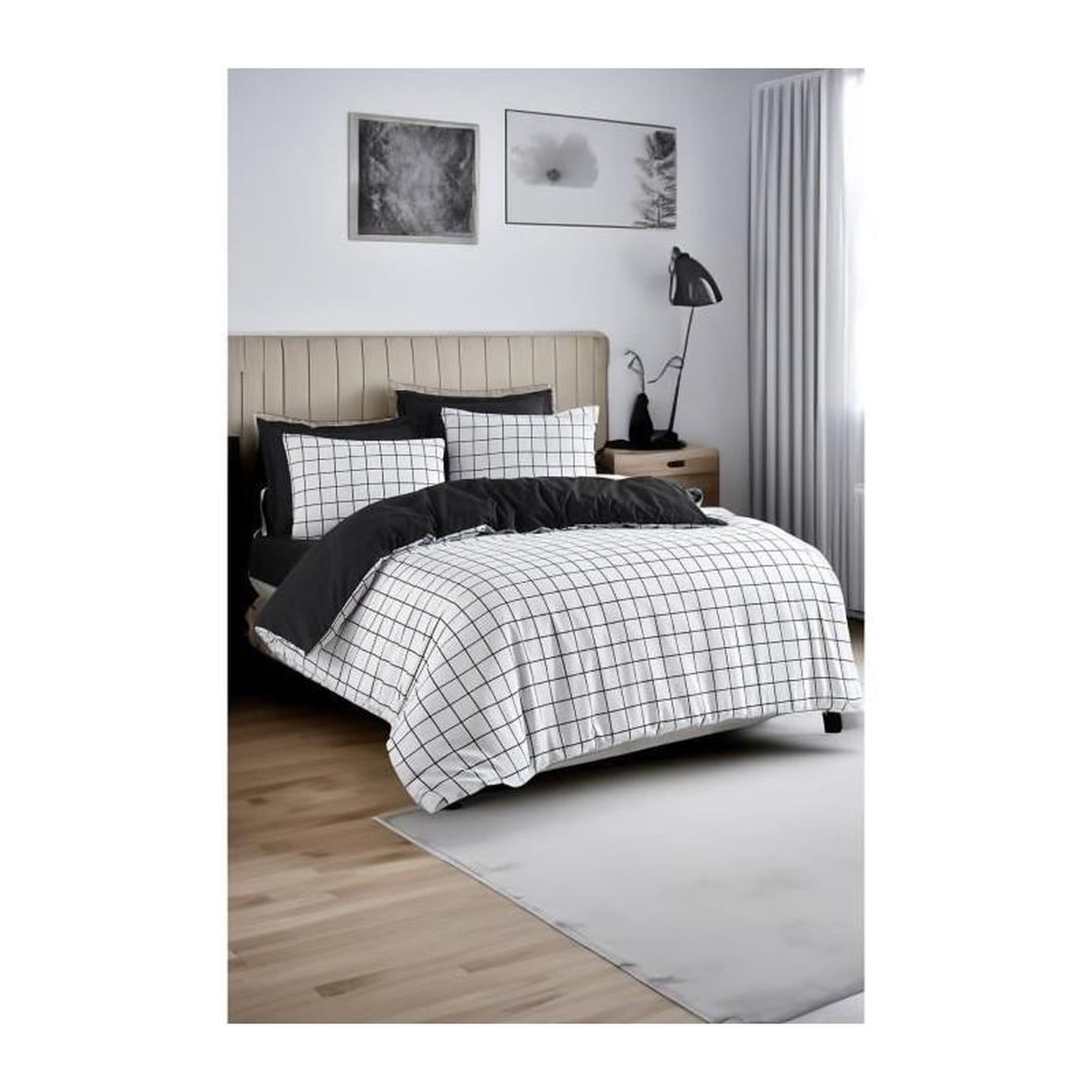 Voir la diapositive 4 : GENERIQUE Parure de lit - 1 housse de couette 220 x 240 cm + 2 taies d'oreiller 60 x 60 cm - 65% coton, 35% polyester - Blanc