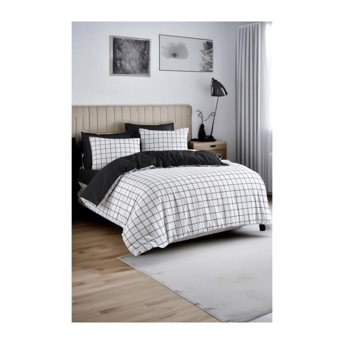 GENERIQUE Parure de lit - 1 housse de couette 220 x 240 cm + 2 taies d'oreiller 60 x 60 cm - 65% coton, 35% polyester - Blanc