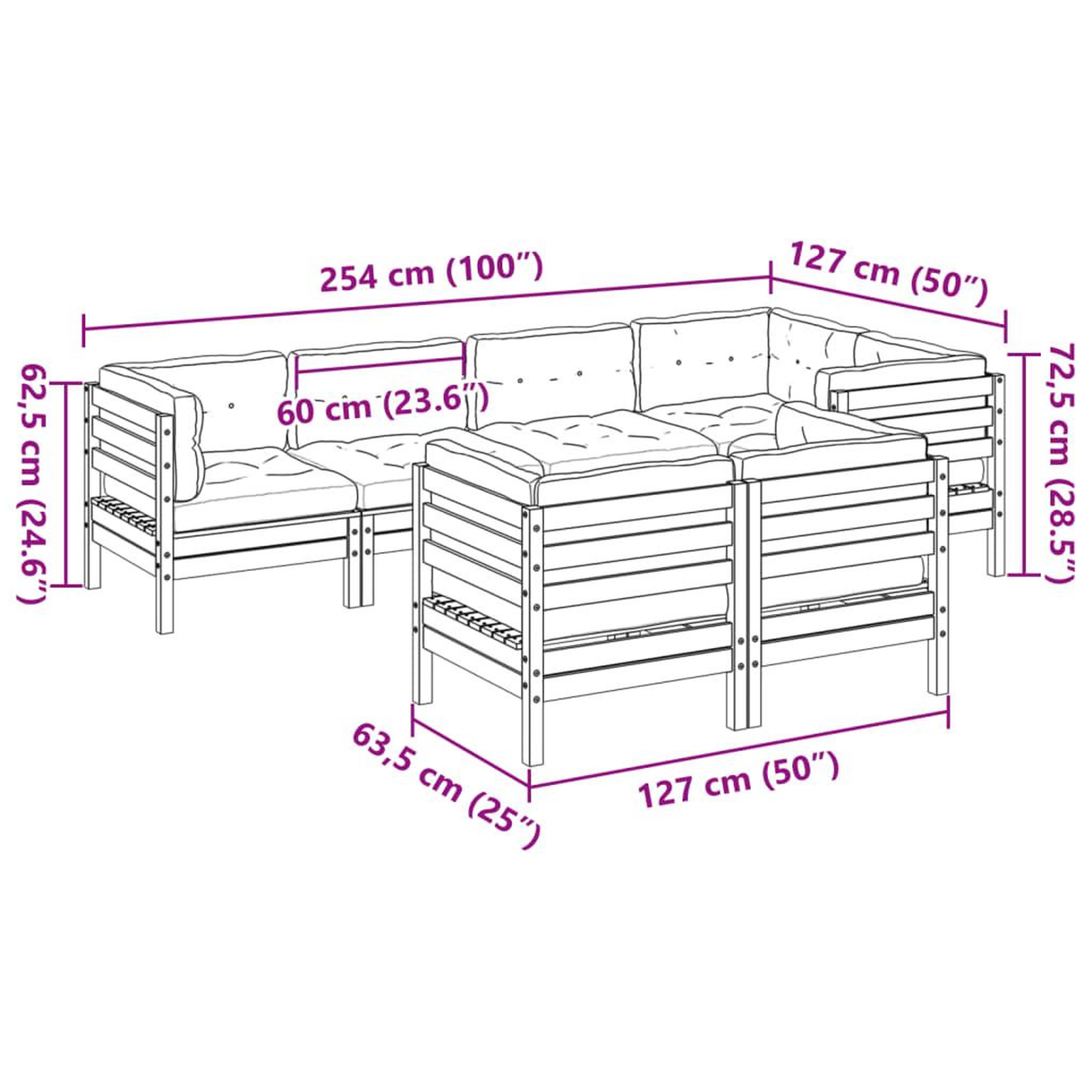 Voir la diapositive 6 : VIDAXL Salon de jardin 7 pcs avec coussins cire marron bois pin massif