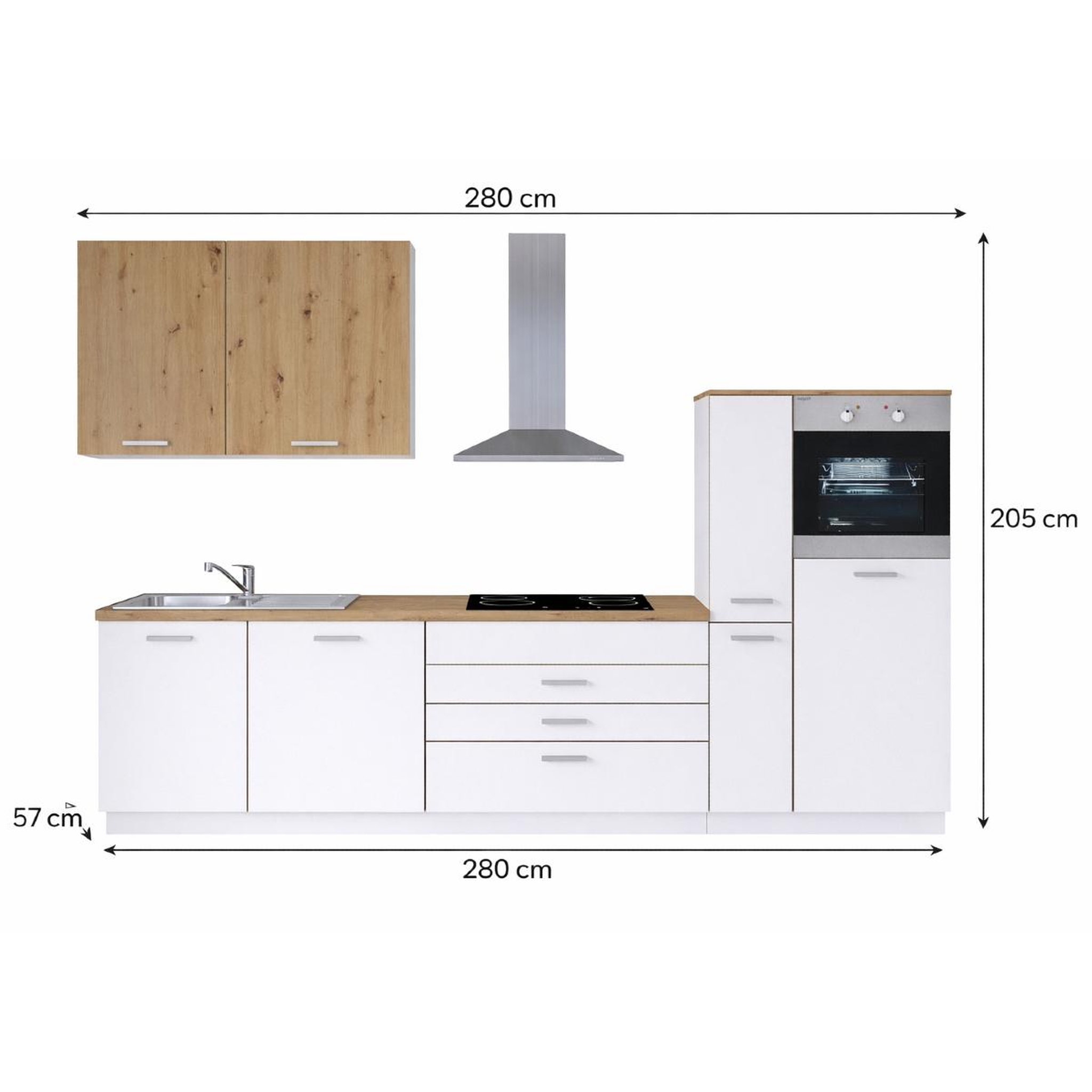 Voir la diapositive 4 : JLC KREATION Cuisine complète blanc et bois 280cm LOFT
