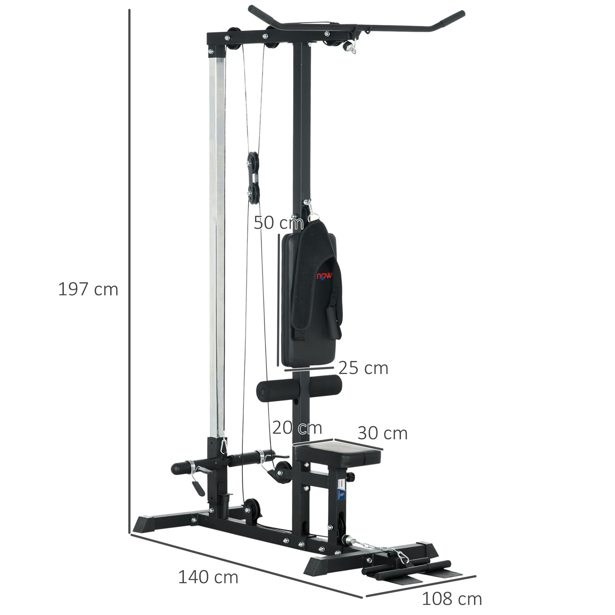 Voir la diapositive 3 : HOMCOM Station de musculation tirage poitrine - collaboration aosom.fr x ffhandball - bande de résistance, siège réglable - noir