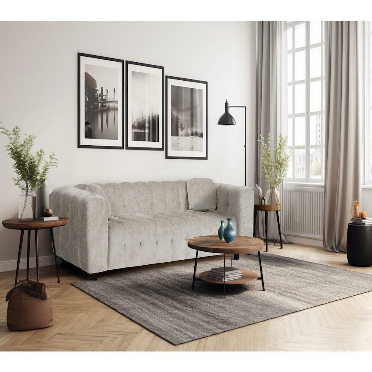 Habitat et Jardin Canapé droit en tissu chenille  Vendome  - 3 places - Beige