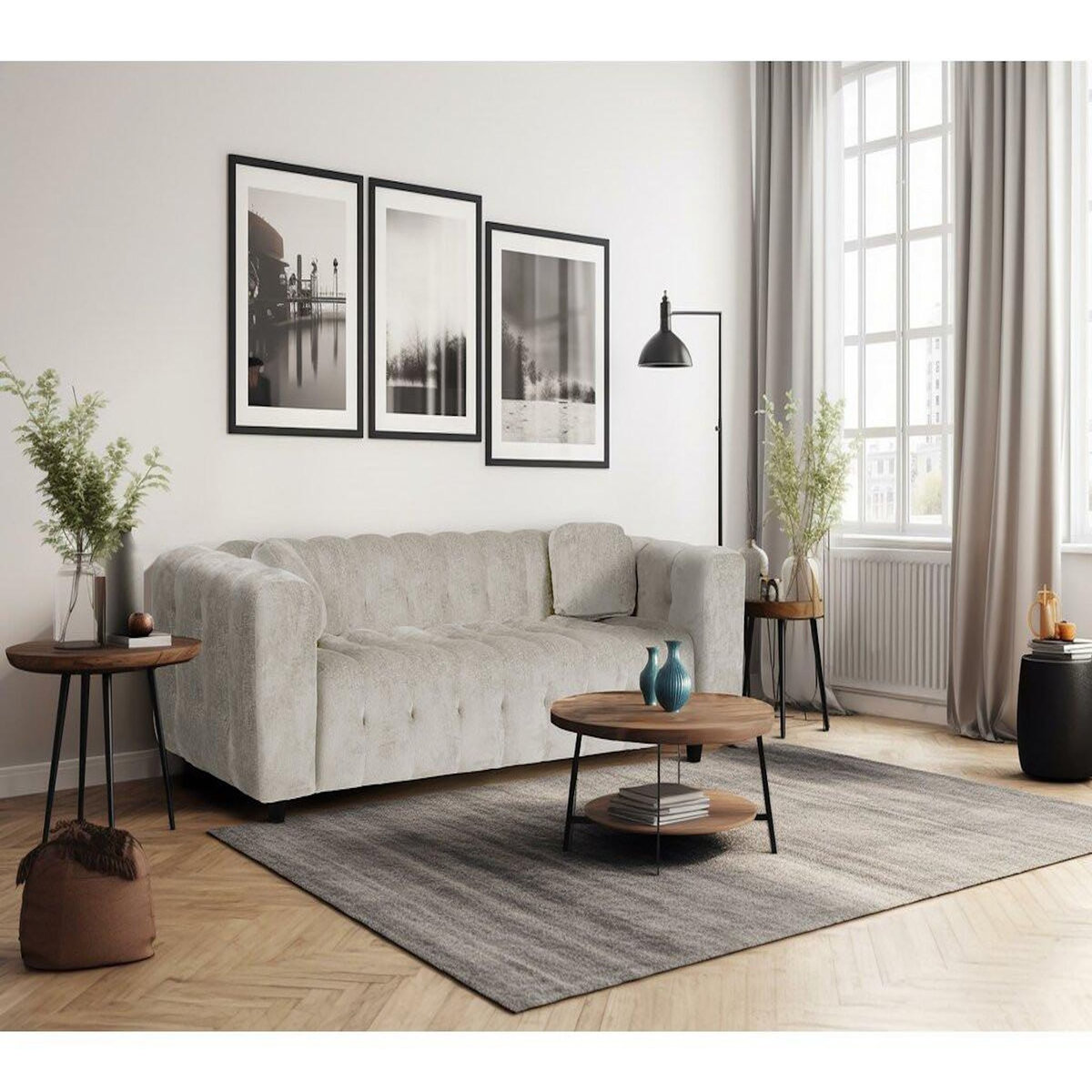 Habitat et Jardin Canapé droit en tissu chenille  Vendome  - 3 places - Beige