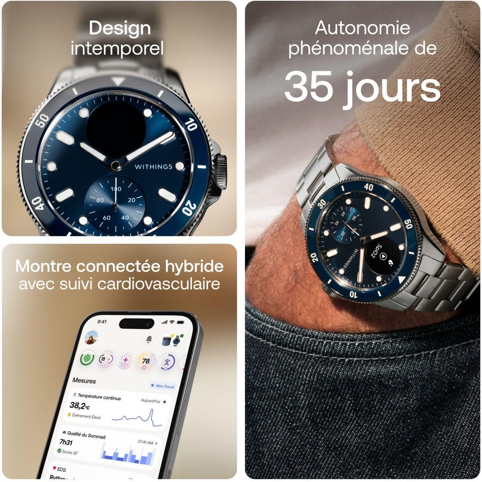 Voir la diapositive 4 : WITHINGS Montre santé scanwatch nova bleue