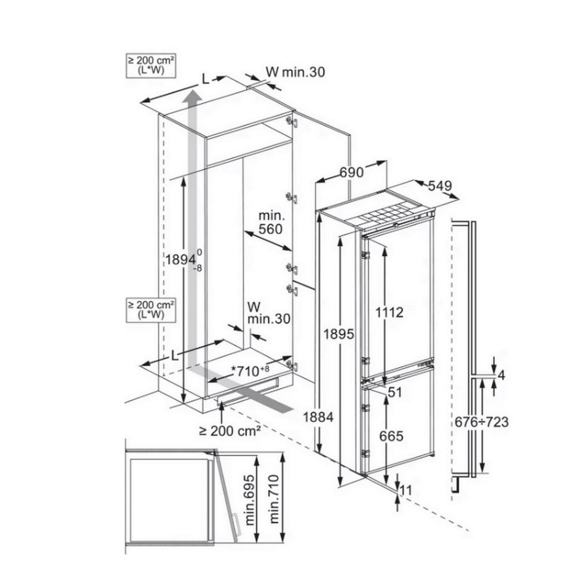 ELECTROLUX Réfrigérateur combiné intégrable à glissières 376l - KNR7TE75S