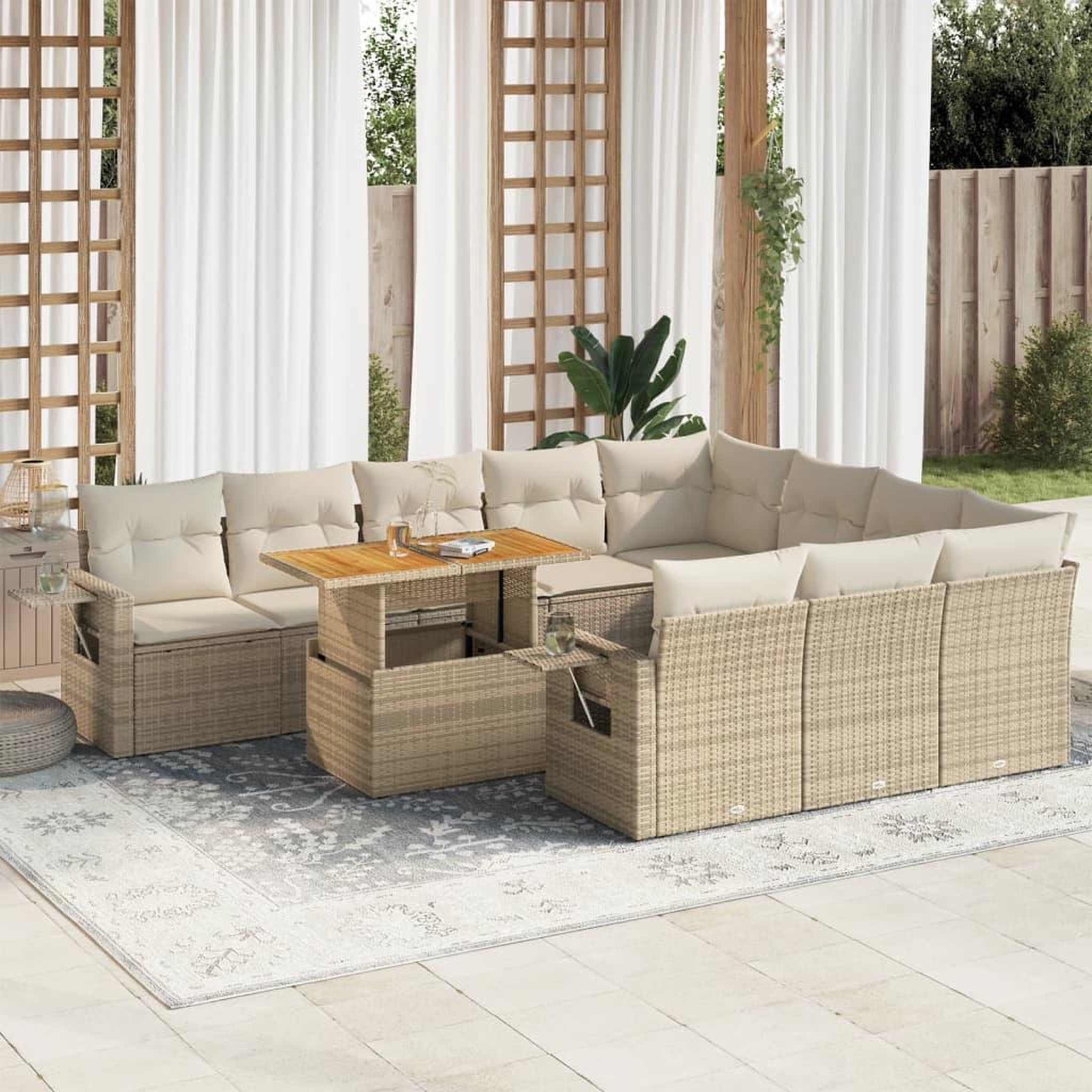 VIDAXL Salon de jardin 11 pcs avec coussins beige resine tressee