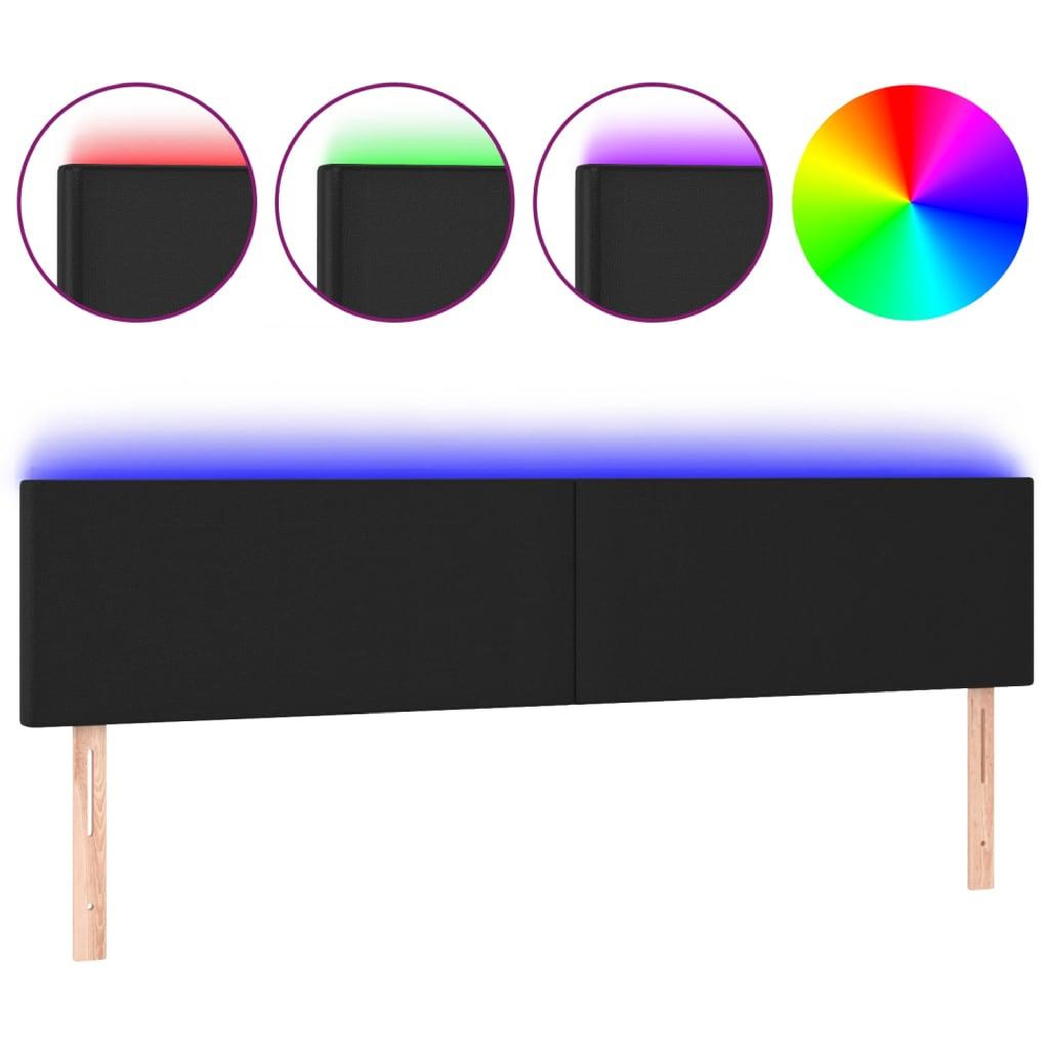 Voir la diapositive 2 : VIDAXL Tete de lit a LED Noir 200x5x78/88 cm Similicuir