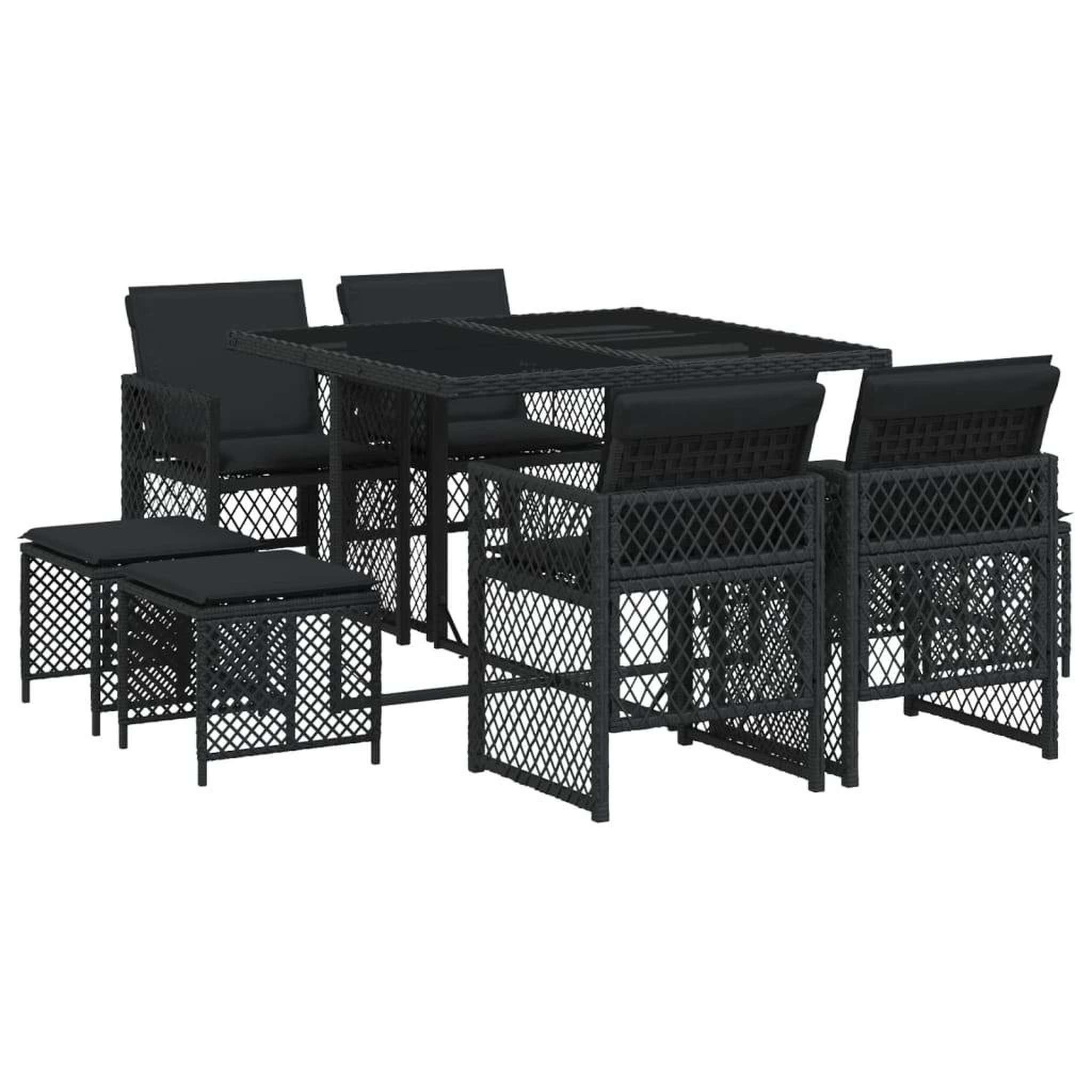 Voir la diapositive 2 : VIDAXL Ensemble a manger de jardin 9pcs coussins noir resine tressee