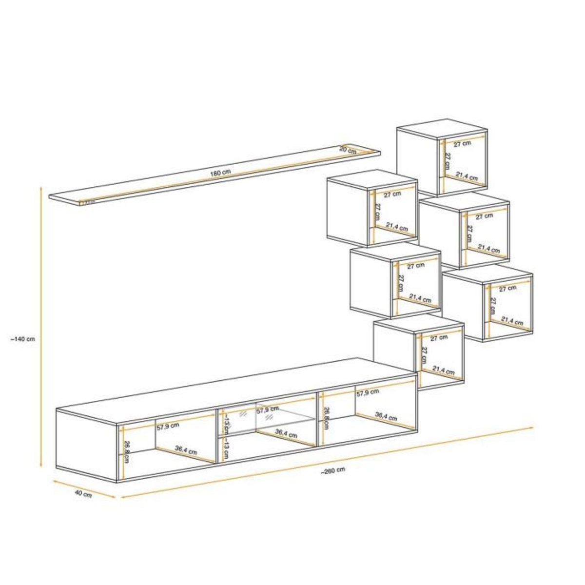 Paris Prix Ensemble Meuble TV  Switch XXI  260cm Naturel & Noir