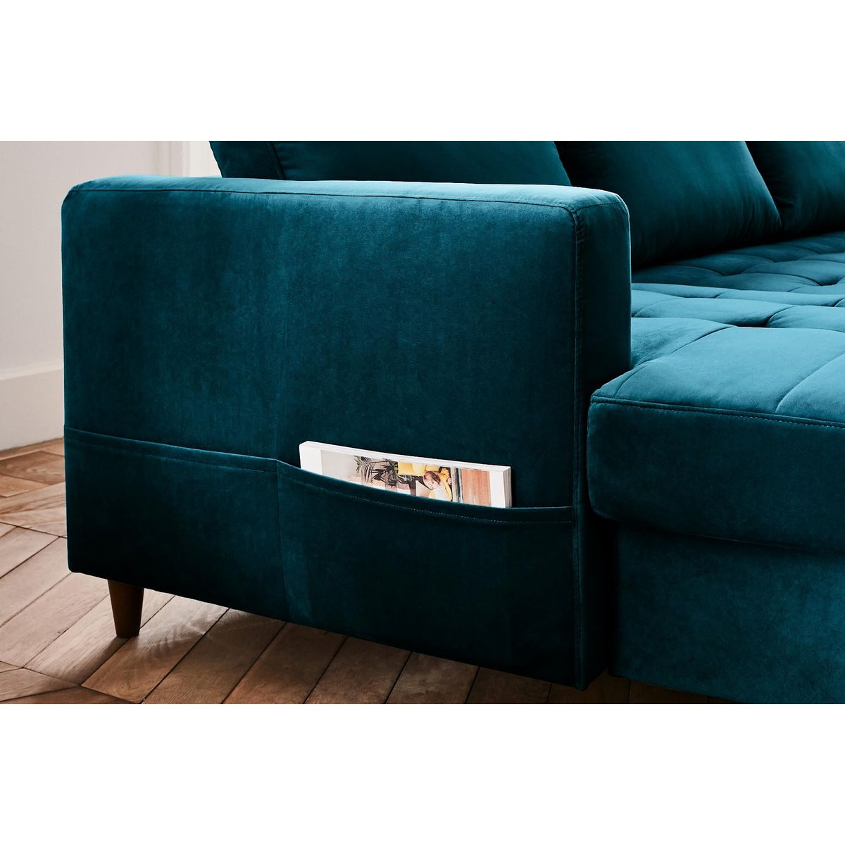 LISA DESIGN Anna - canapé panoramique d'angle droit - 7 places - convertible avec coffre - en velours