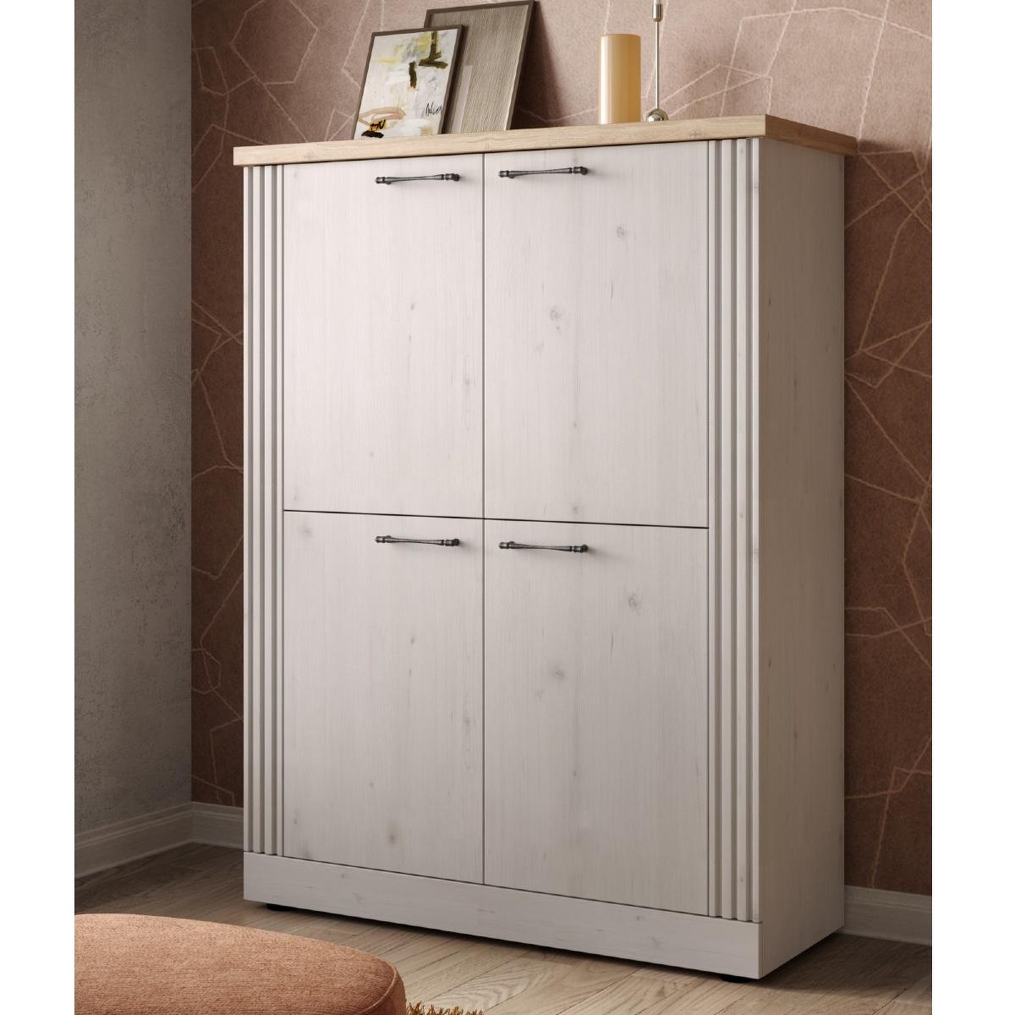 Voir la diapositive 5 : JLC KREATION Argentier-bar moderne 4 portes coloris chêne naturel YANIS
