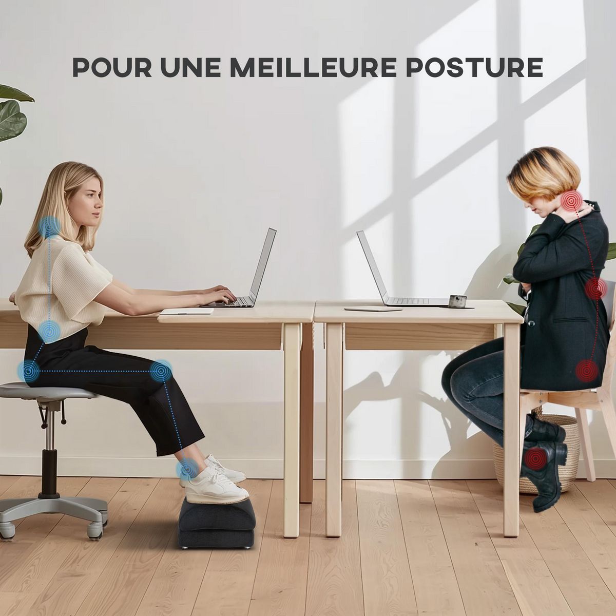 HOMCOM Repose-pied sous le bureau - repose pied bureau antidérapant - mousse souple velours noir