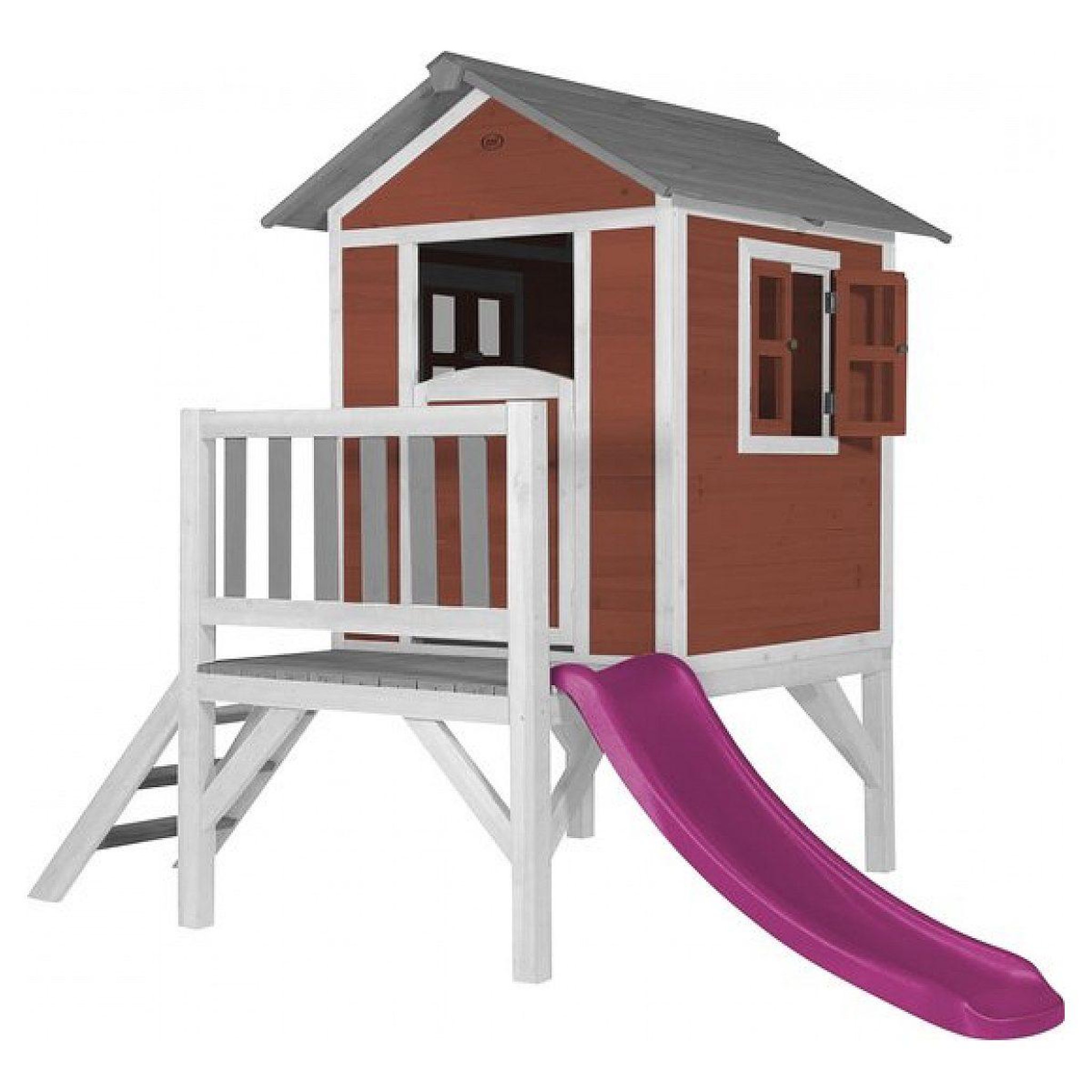 Voir la diapositive 2 : Axi House Maisonnette scandinavian rouge - toboggan violet