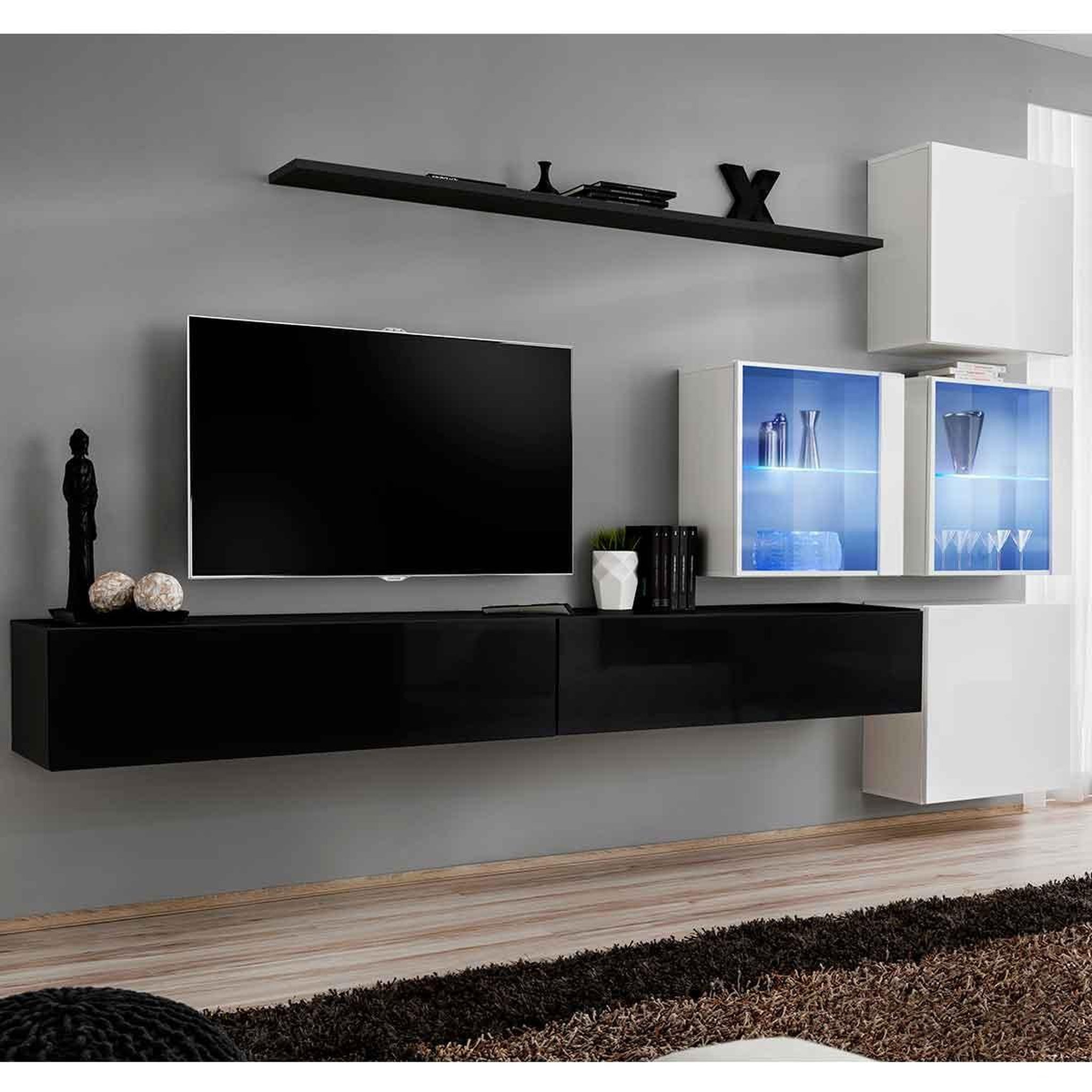 Paris Prix Meuble tv mural design  switch xix  310cm noir & blanc