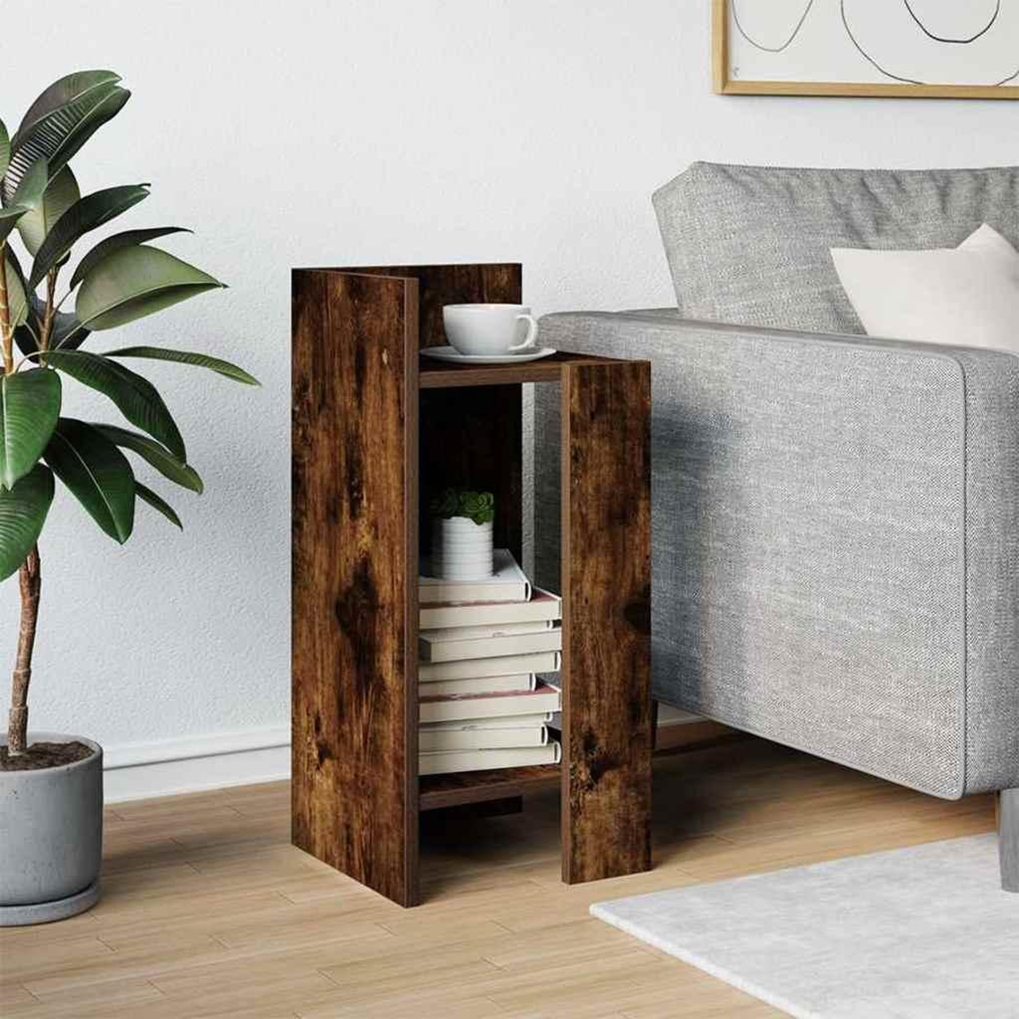 Voir la diapositive 3 : VIDAXL Table d'appoint avec etagere chene fume 25,5x27x60 cm