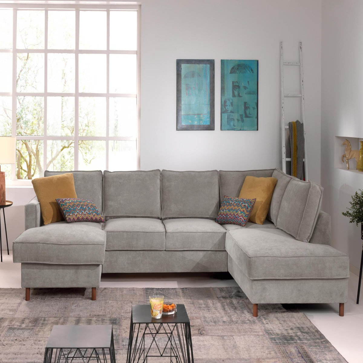 LISA DESIGN Jake - canapé panoramique d'angle droit - convertible avec coffre - 7 places - en velours côtelé