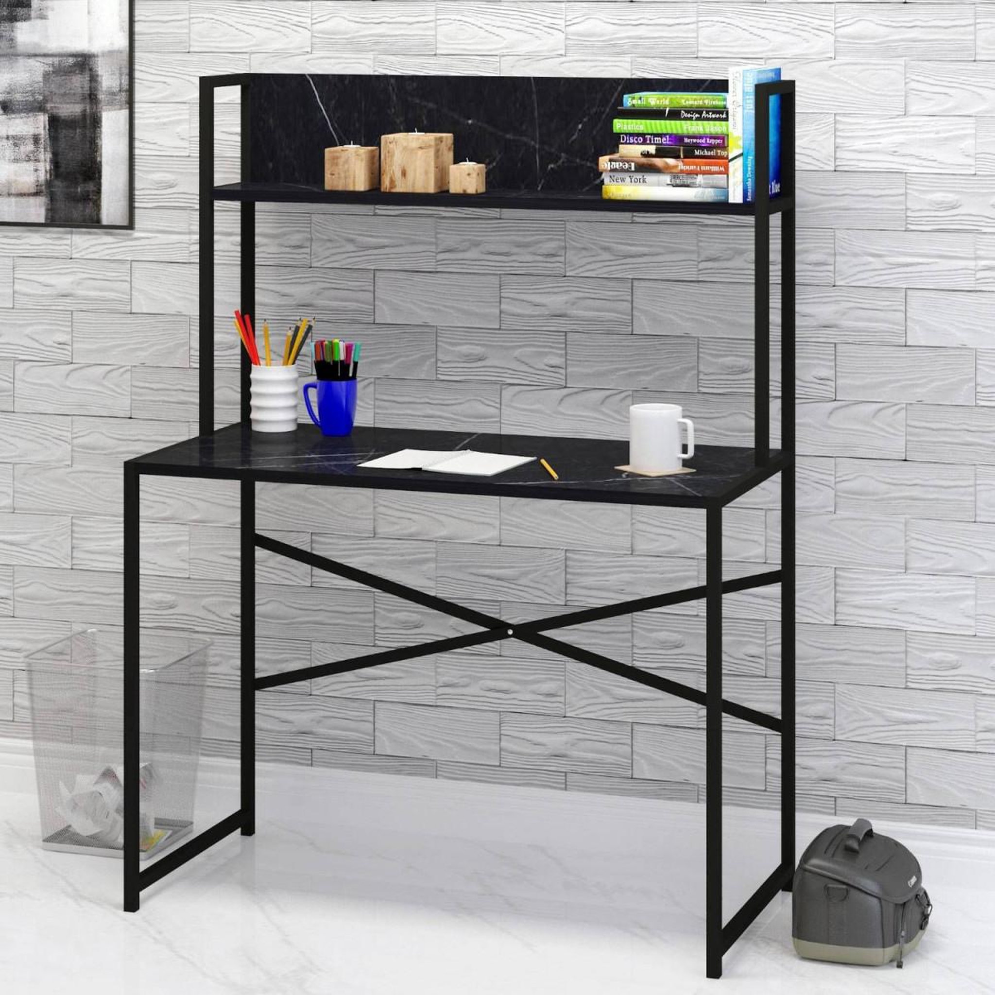 Voir la diapositive 2 : Paris Prix Bureau avec étagère design  mazé  140cm noir