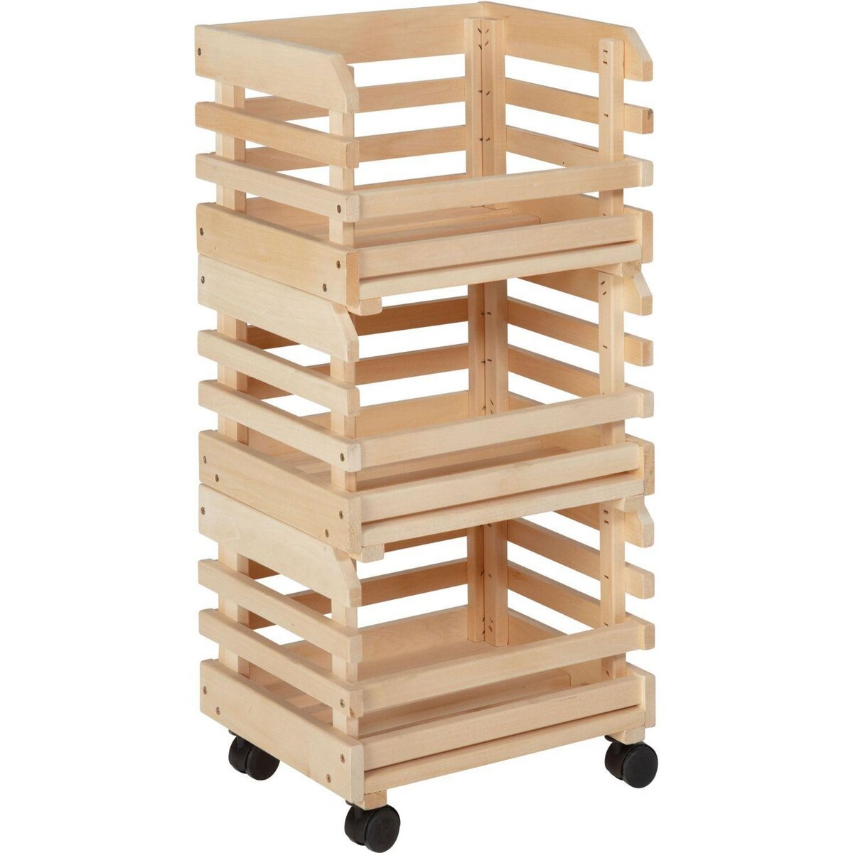 Lot de 3 caisses de rangement empilables en bois massif L37cm MARAICHER