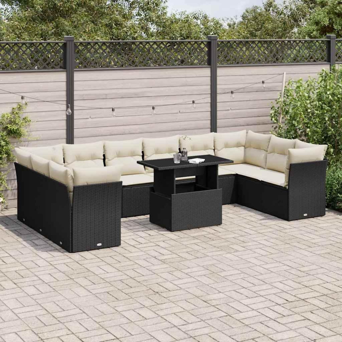 VIDAXL Salon de jardin 11 pcs avec coussins noir resine tressee