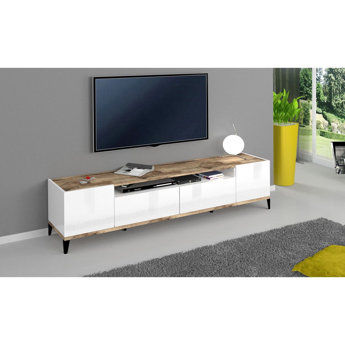 Meuble TV moderne 1 porte 1 tiroir L200cm BARI