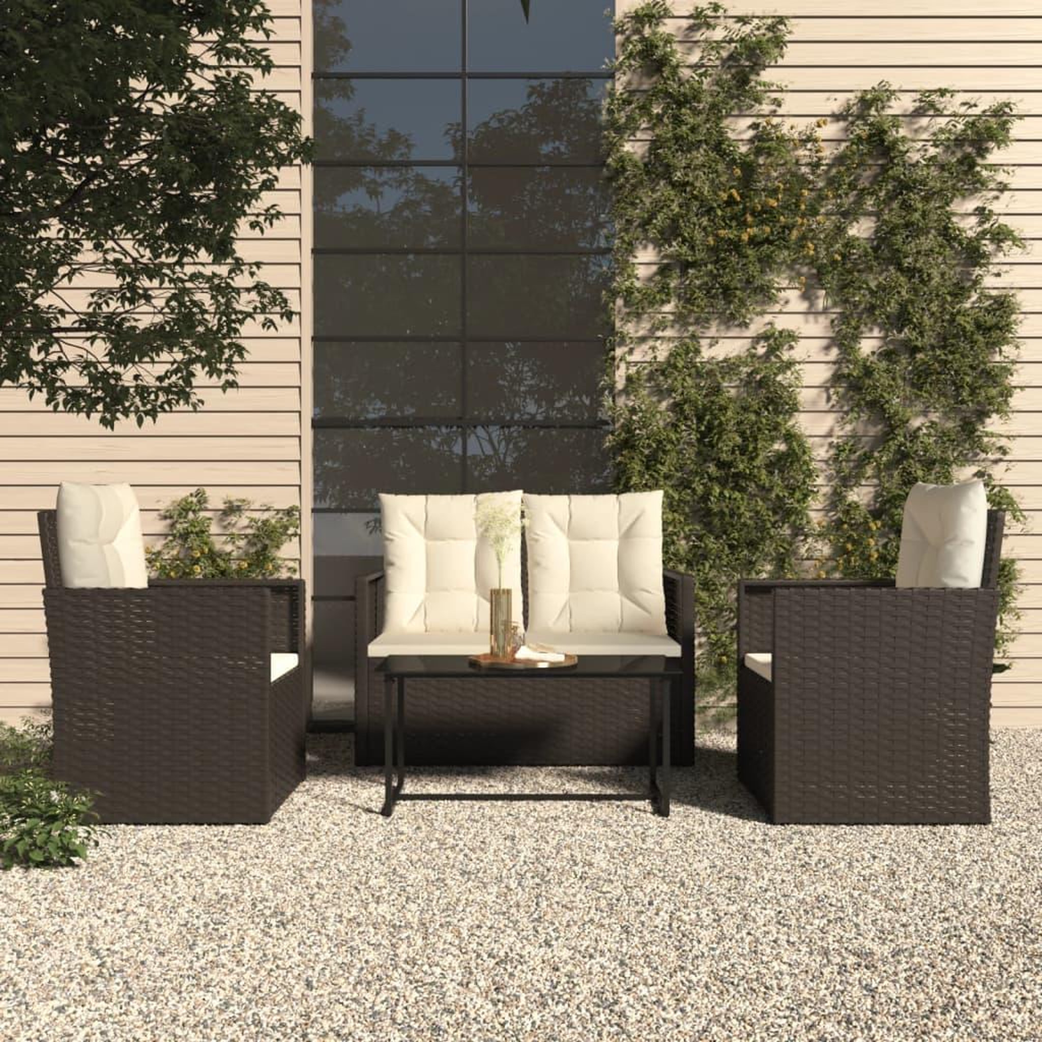 Voir la diapositive 1 : VIDAXL Mobilier d'exterieur 4 pcs avec coussins Resine tressee Noir