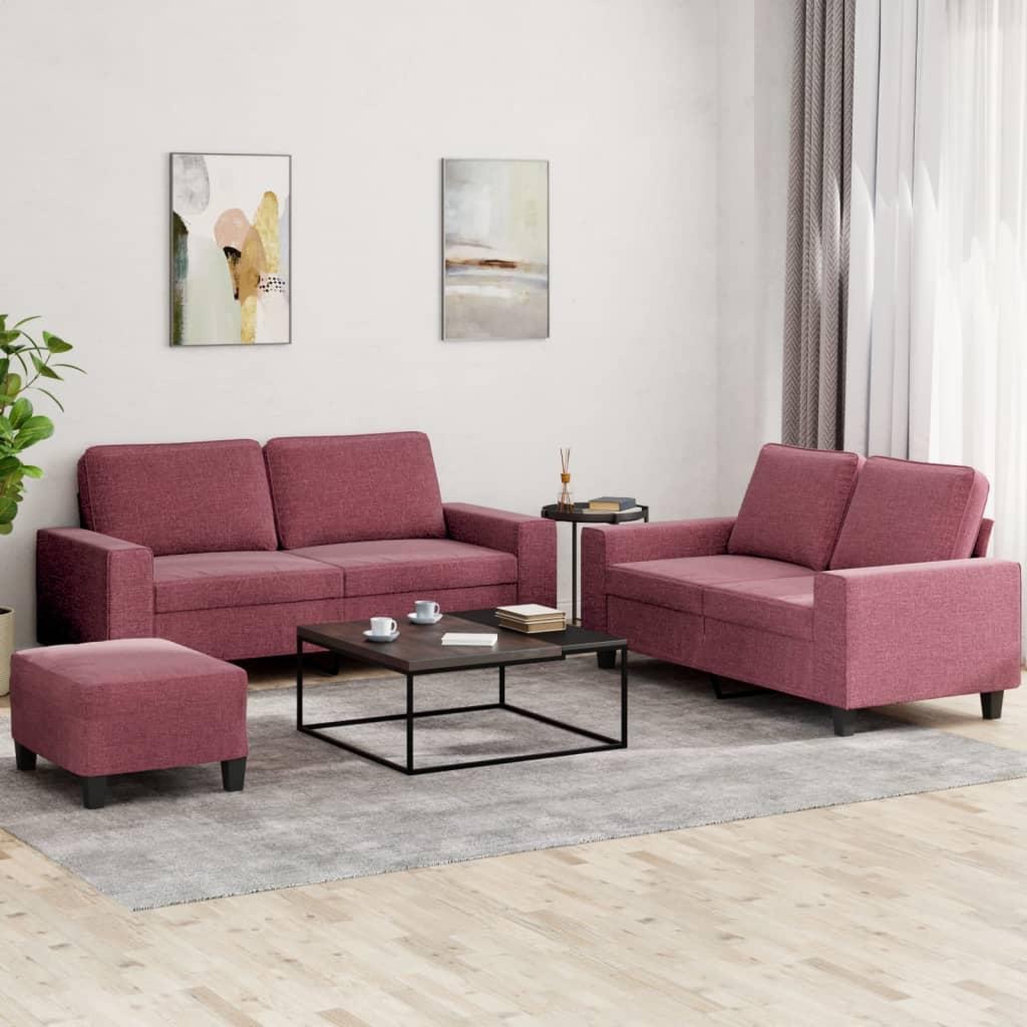 VIDAXL Ensemble de canapes 3 pcs rouge bordeaux tissu