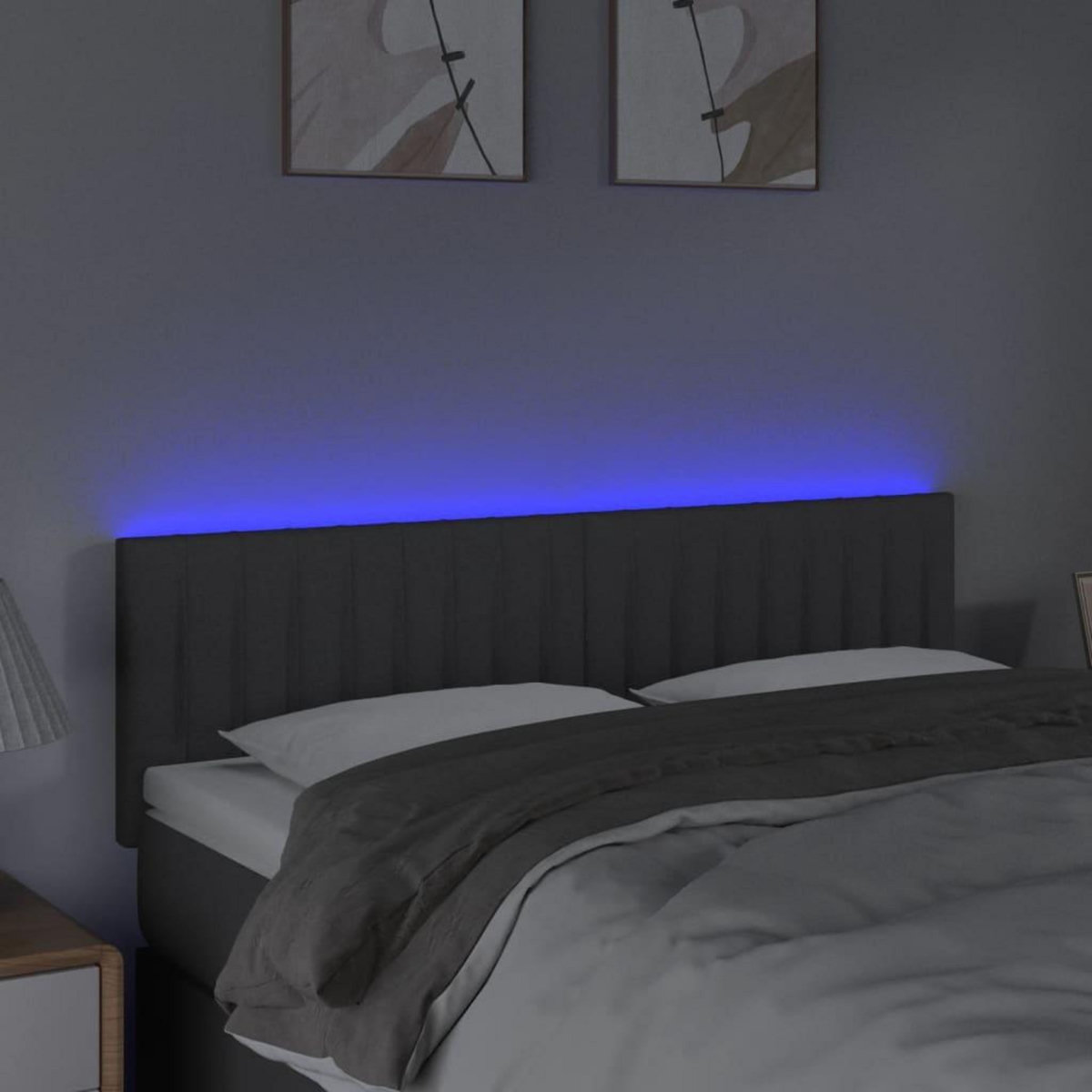 VIDAXL Tete de lit a LED Gris fonce 144x5x78/88 cm Tissu