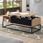 Voir la diapositive 2 : ID MARKET Table basse plateau relevable BOSTON avec rangements design industriel