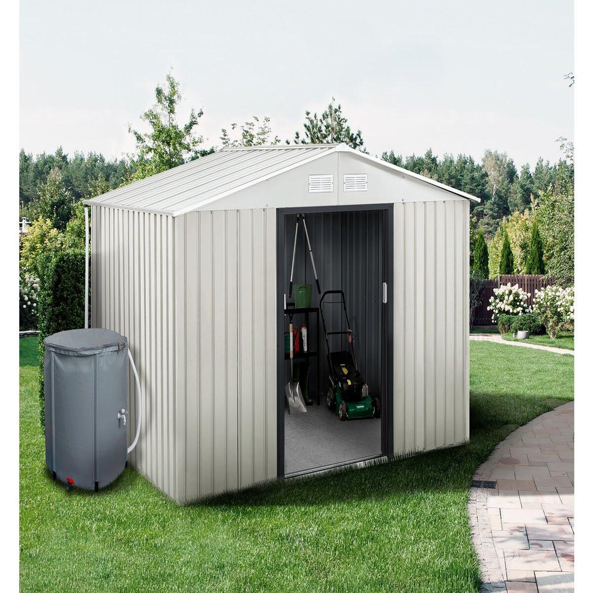Voir la diapositive 2 : Habitat et Jardin Abri de jardin métal  nebraska  - 5,29m² avec gouttière et récupérateur d'eau