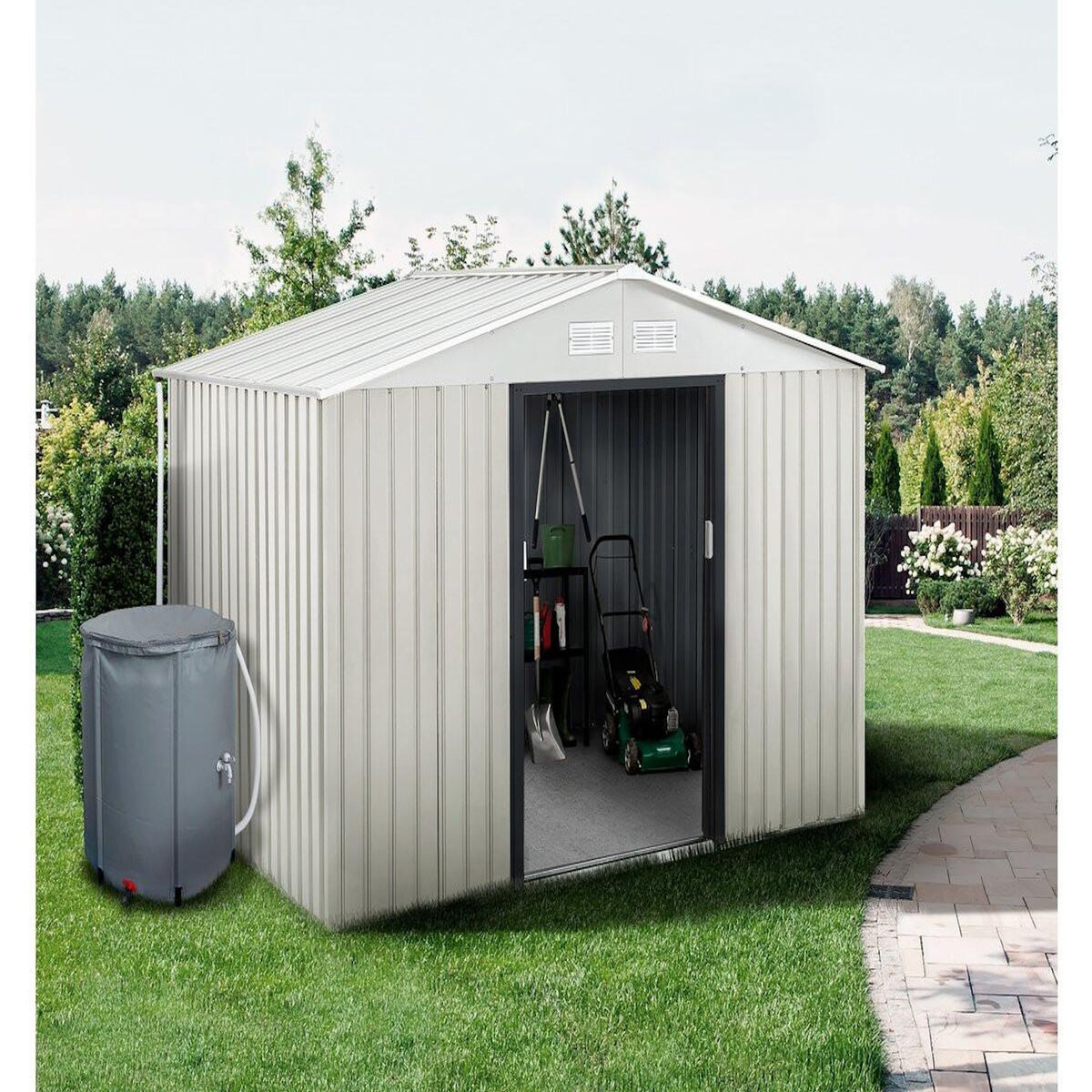 Habitat et Jardin Abri de jardin métal  Nebraska  - 5,29m² avec gouttière et récupérateur d'eau