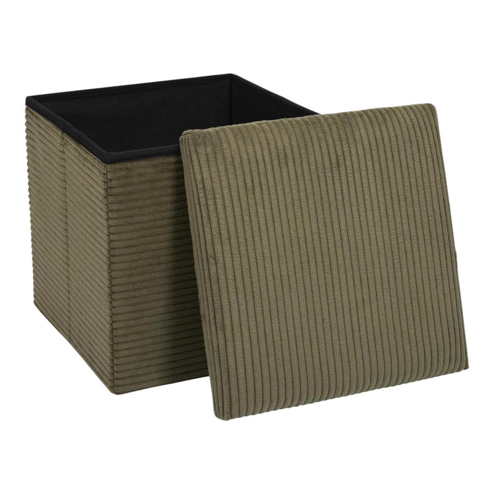 Voir la diapositive 3 : The Home Deco Factory Pouf coffre pliable côtelé  scott  38cm vert