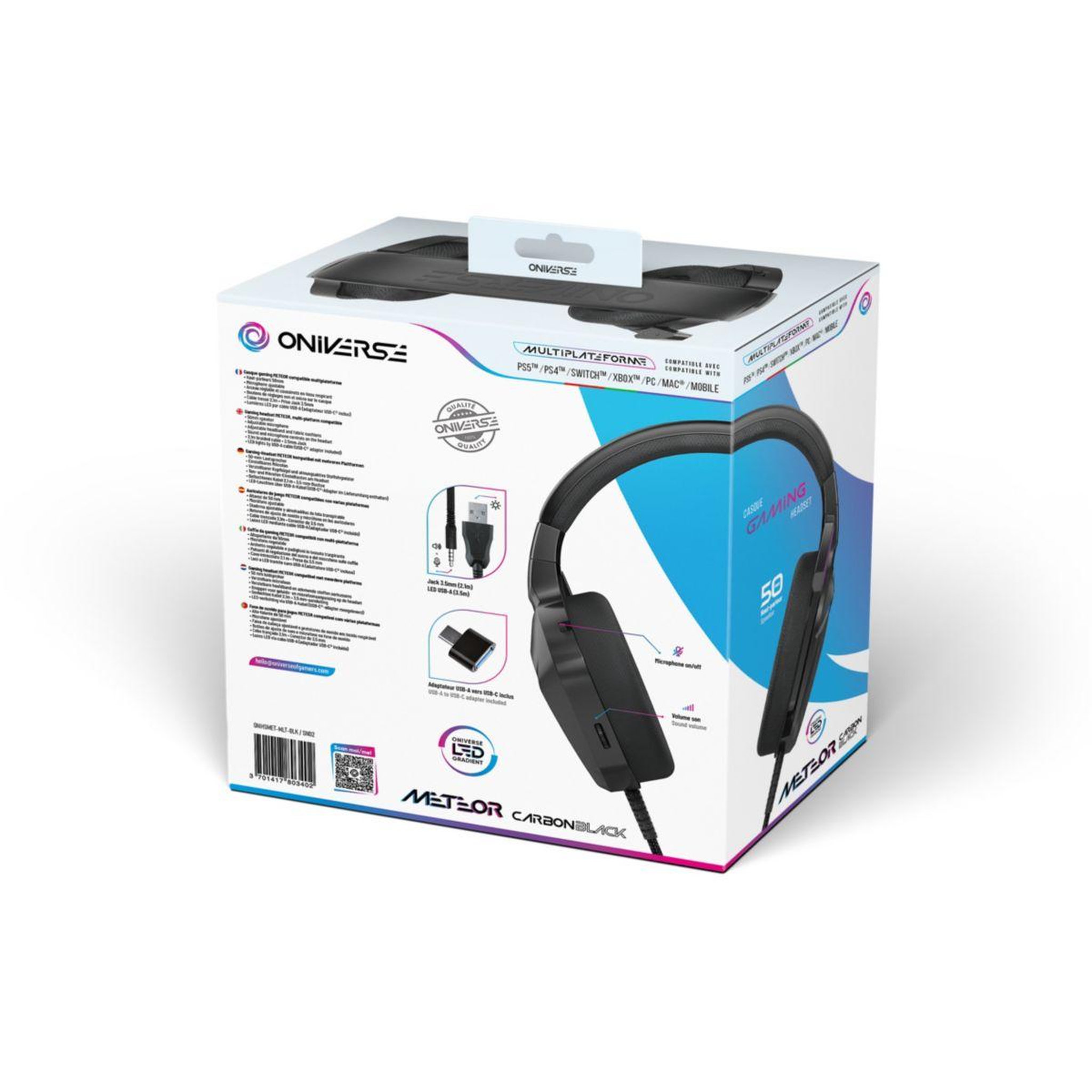 Voir la diapositive 2 : ONIVERSE Casque gamer Meteor Carbon Black