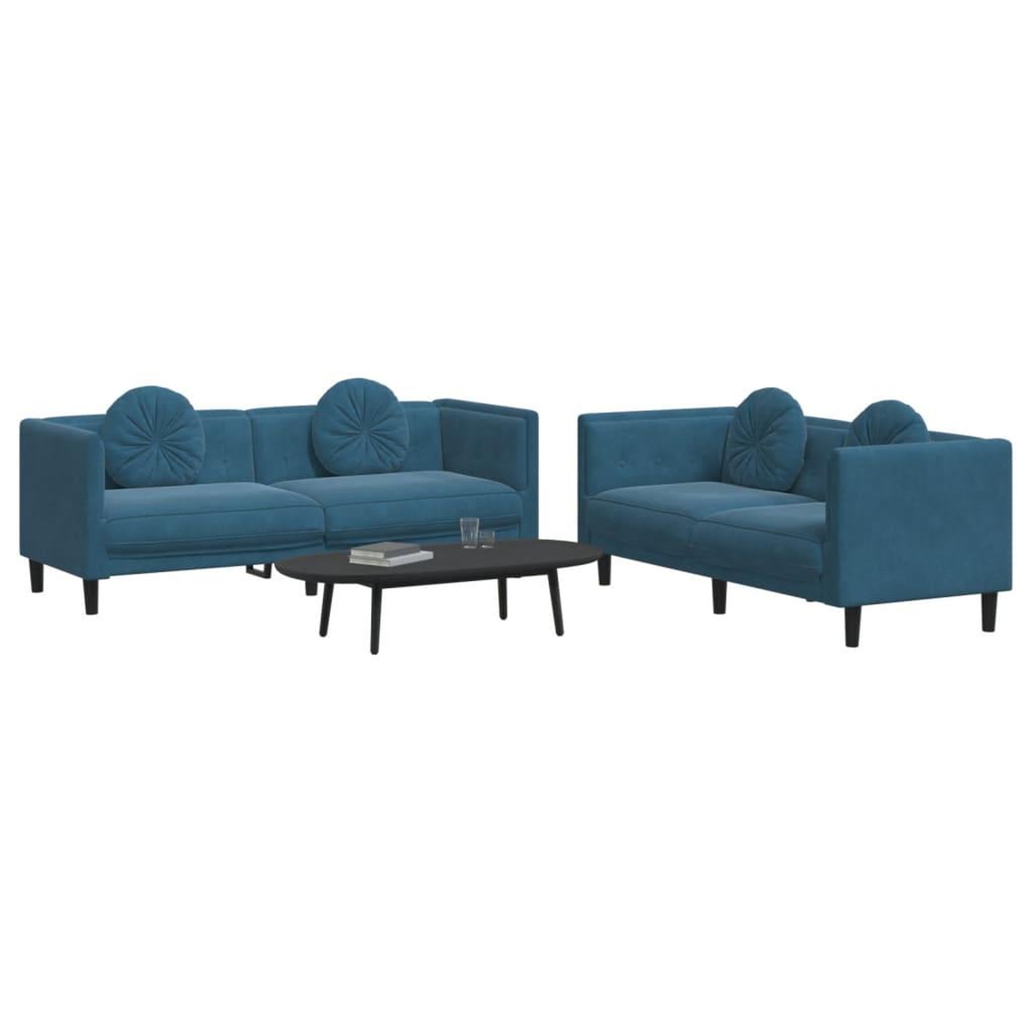 Voir la diapositive 3 : VIDAXL Ensemble de canapes 2 pcs avec coussins bleu velours