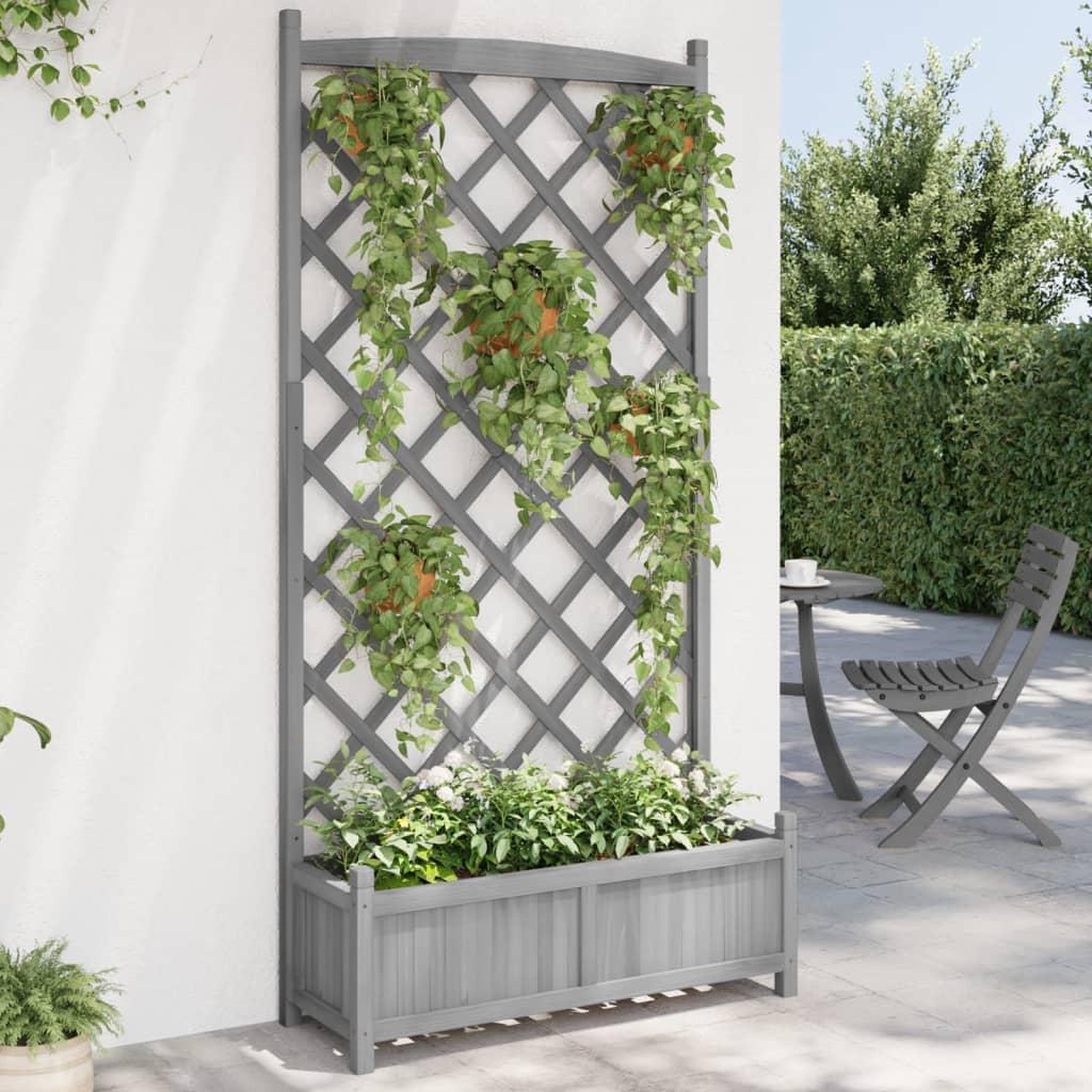 VIDAXL Jardiniere avec treillis gris bois massif de sapin