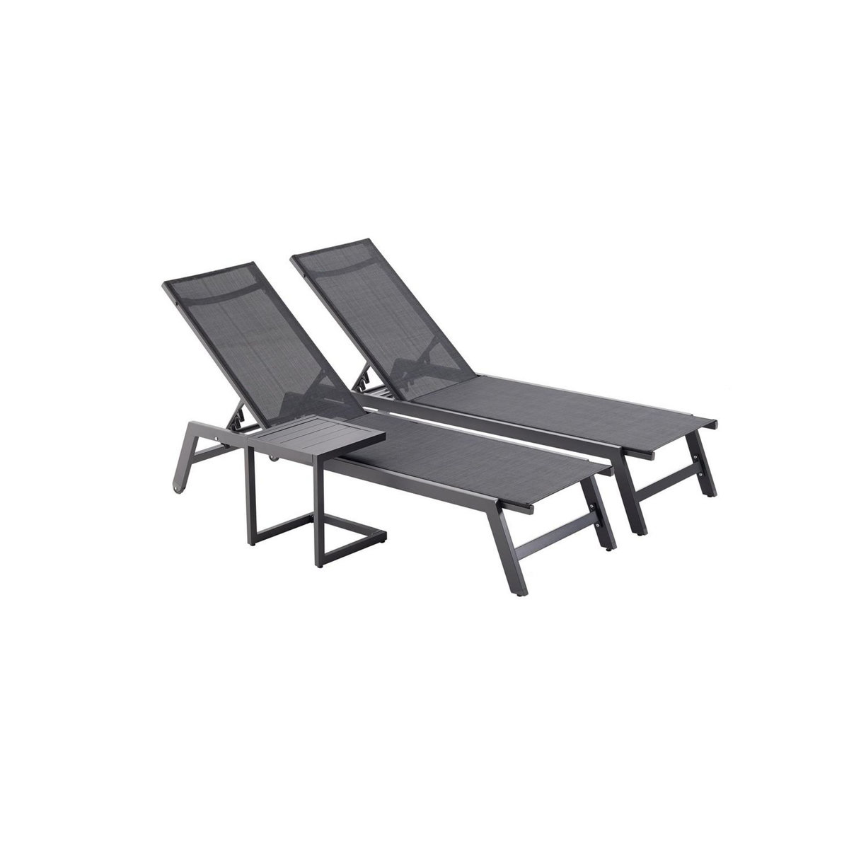 CONCEPT USINE Lot de 2 transats et une table d'appoint noir PRATO