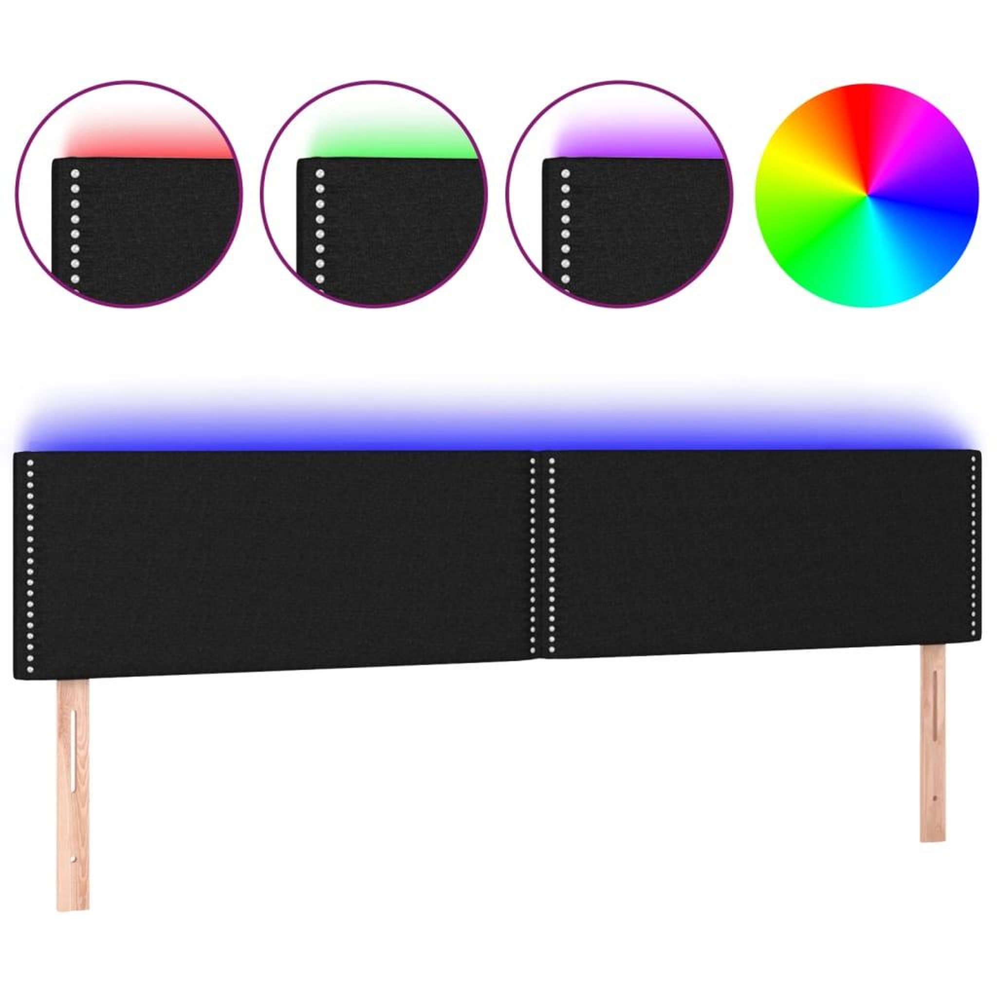 Voir la diapositive 2 : VIDAXL Tete de lit a LED Noir 180x5x78/88 cm Tissu