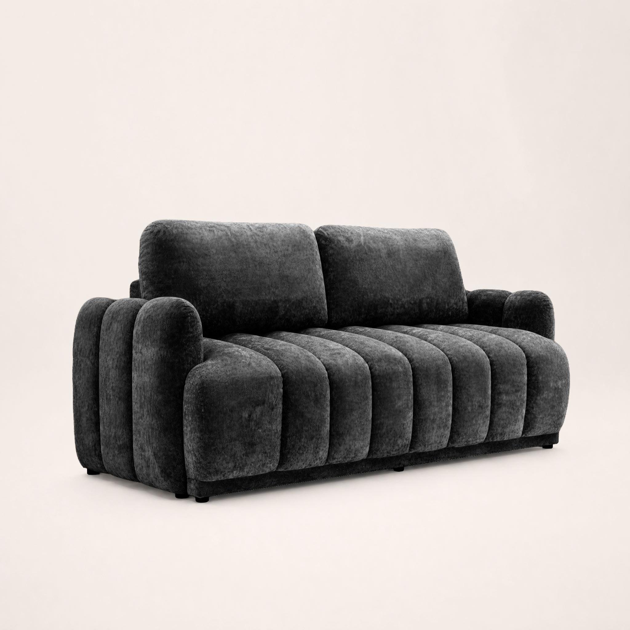 Voir la diapositive 3 : BEST MOBILIER Silvia - canapé droit 3 places convertible avec coffre - en tissu bouclette