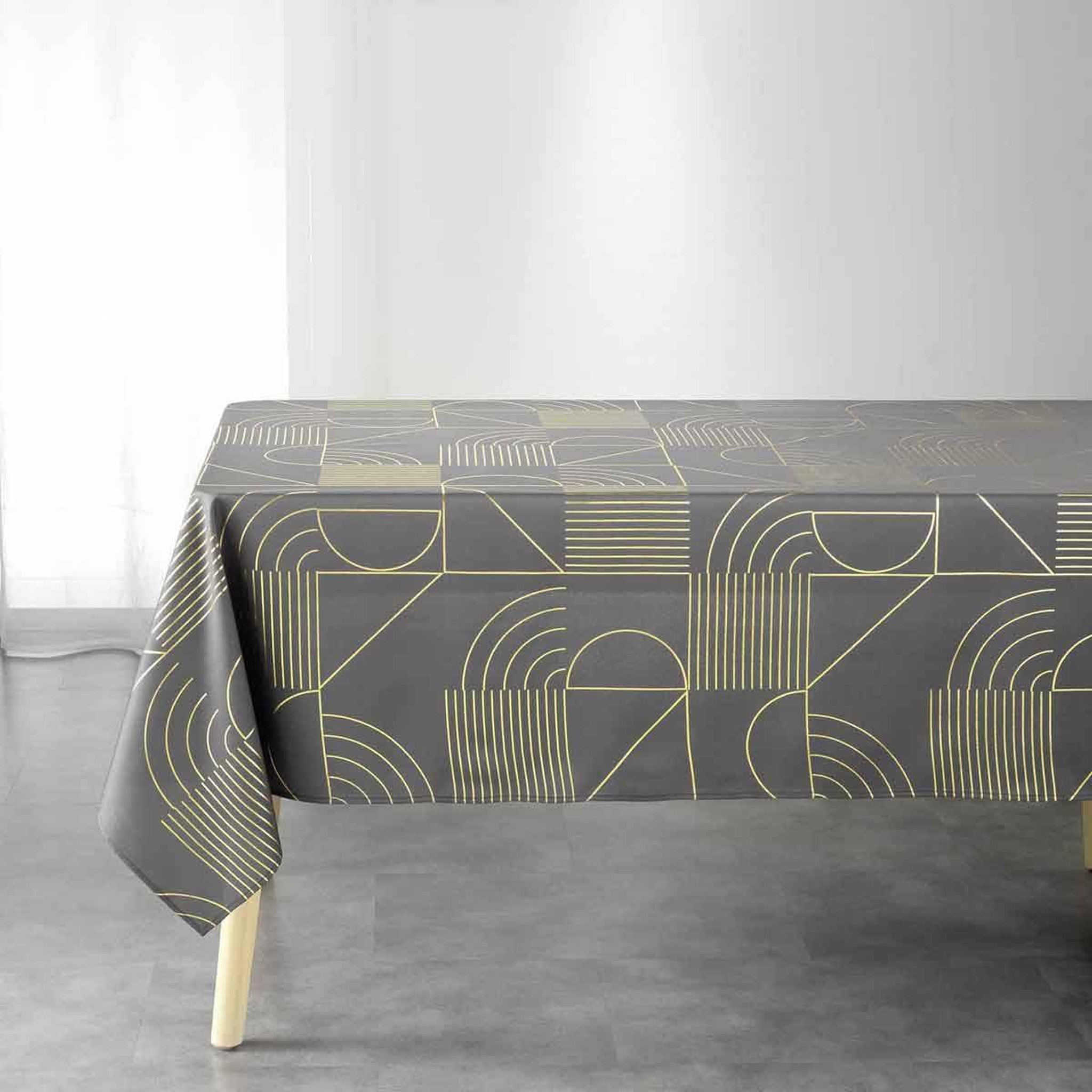 Douceur d'Intérieur Nappe imprimée déco  lineor  150x300cm anthracite