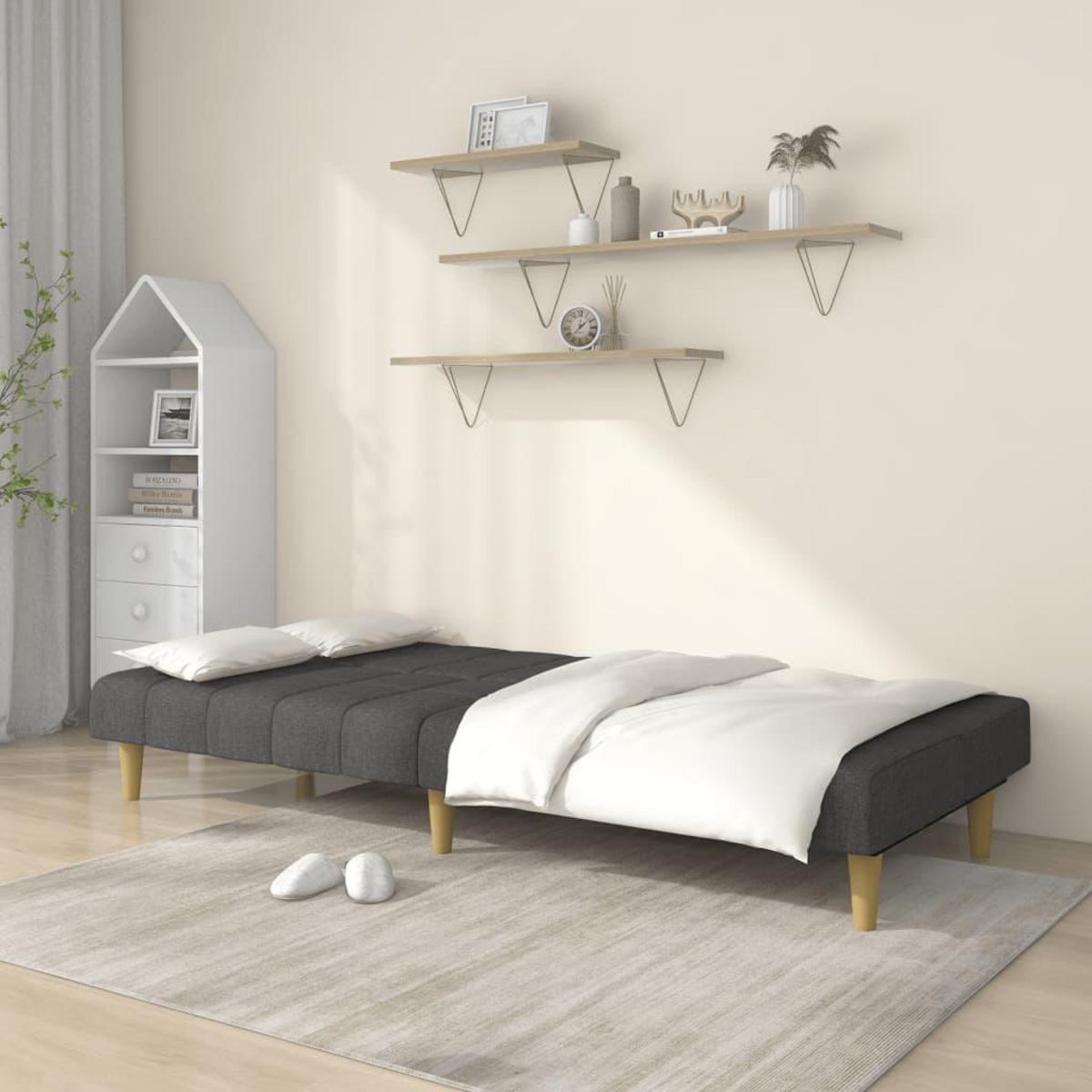 VIDAXL Canape-lit a 2 places gris fonce tissu