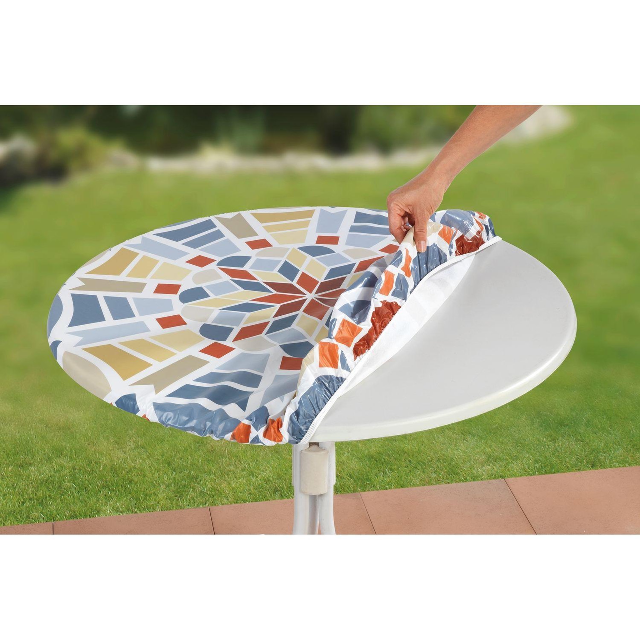 Voir la diapositive 2 : Wenko Housse de table élastique mosaïque - modèle l - bleu, vert et rouge