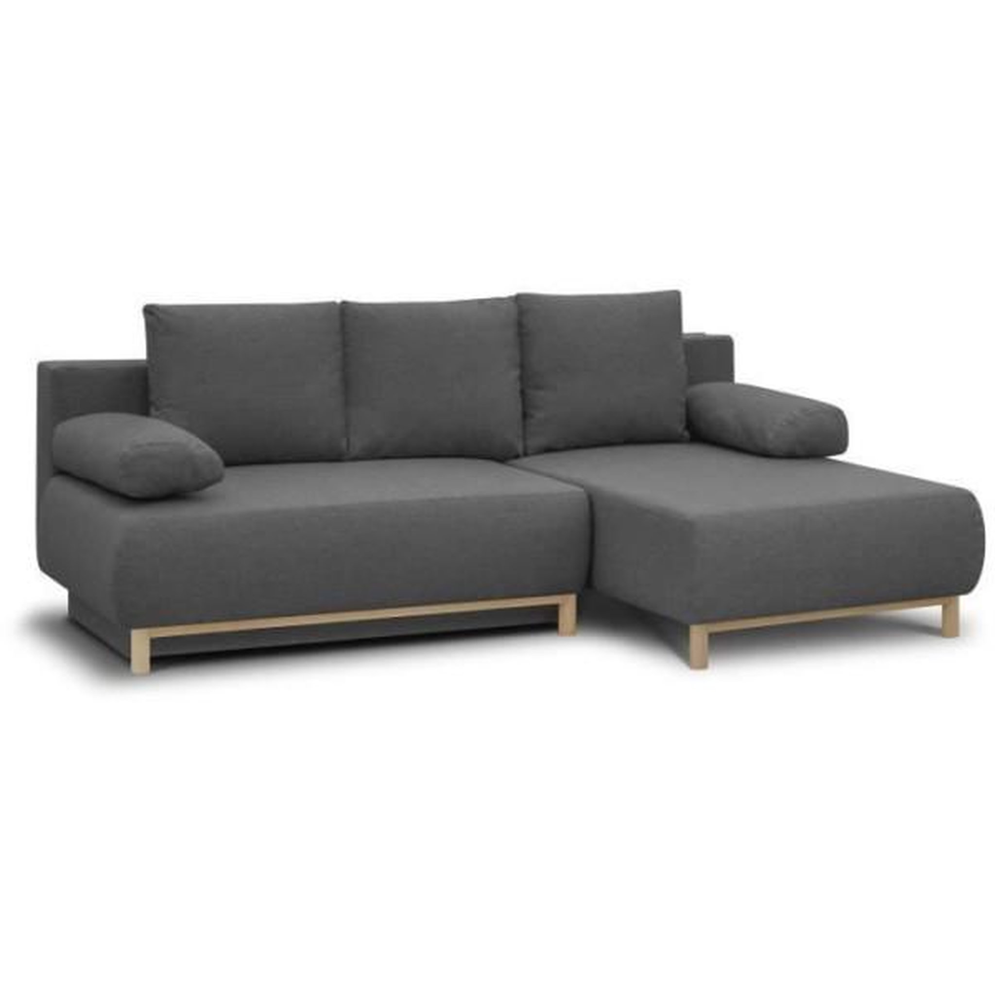 Voir la diapositive 3 : MARKET24 Canapé d'angle droit convertible MIKA 3 places - Tissu gris clair - Coffre de rangement - L218 x P98/145 x H84 cm