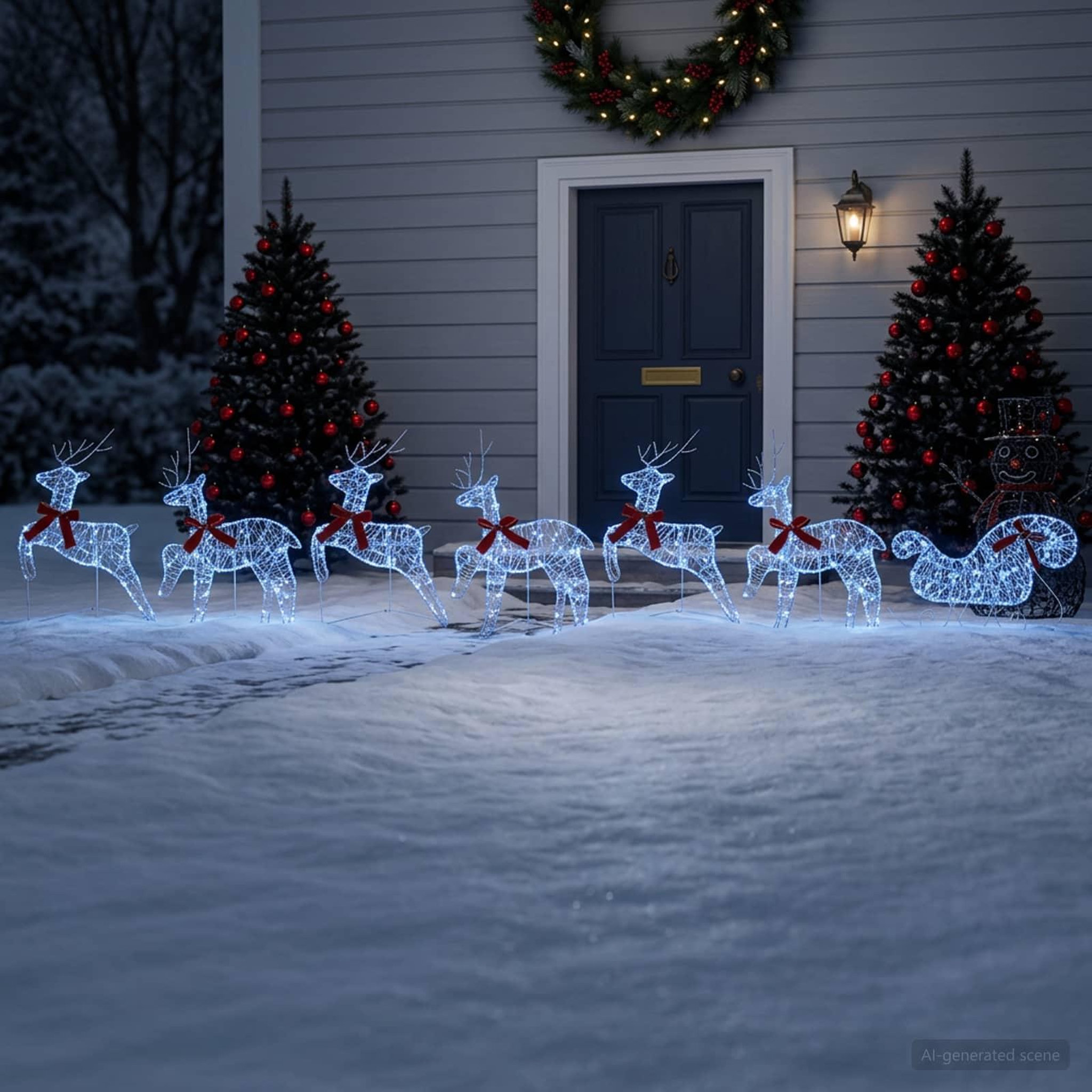 Voir la diapositive 2 : VIDAXL Renne de Noël avec traîneau 7 pc 140 LED Bleu