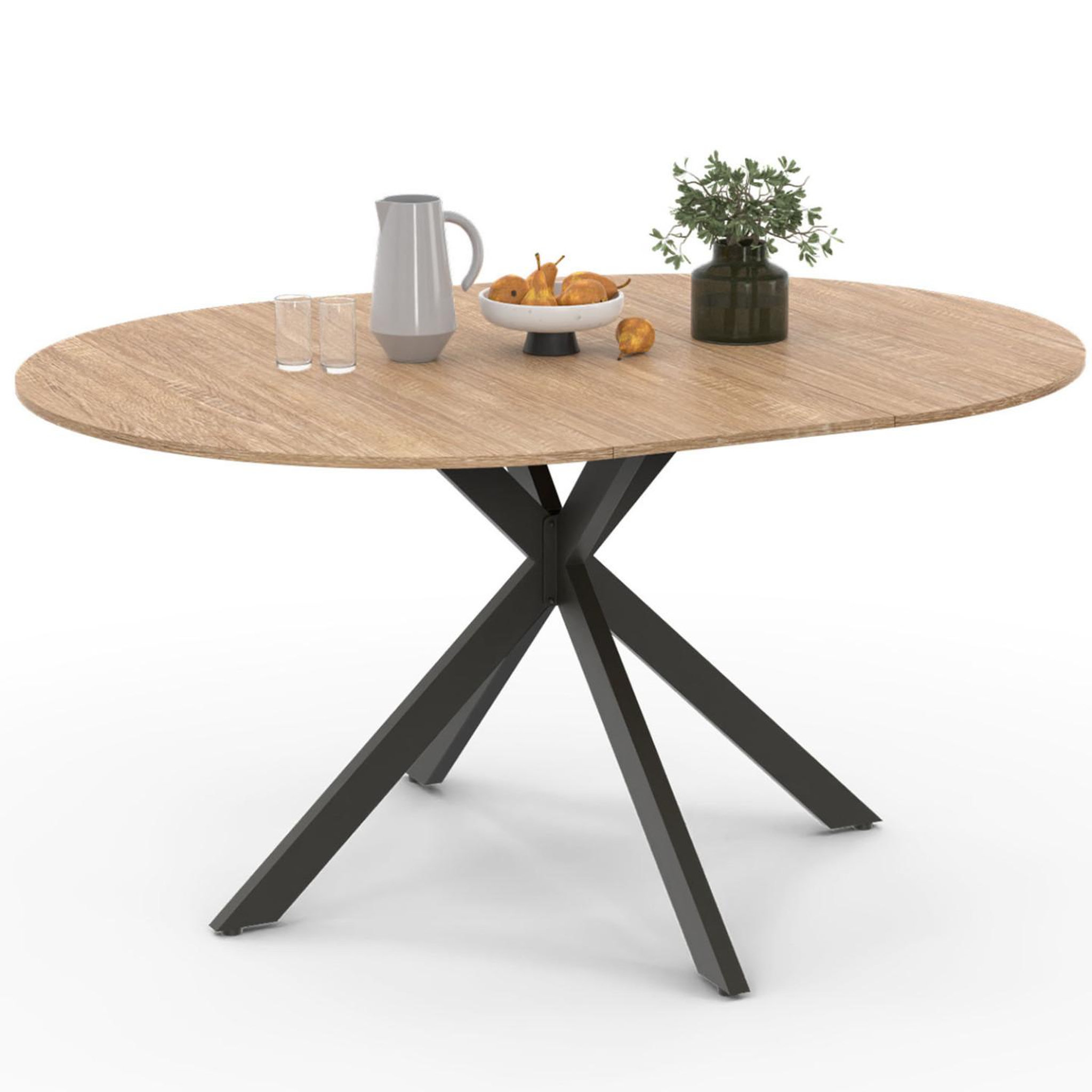 ID MARKET Table à manger extensible ronde alix 4-8 personnes pied araignée bois et noir 110-150 cm