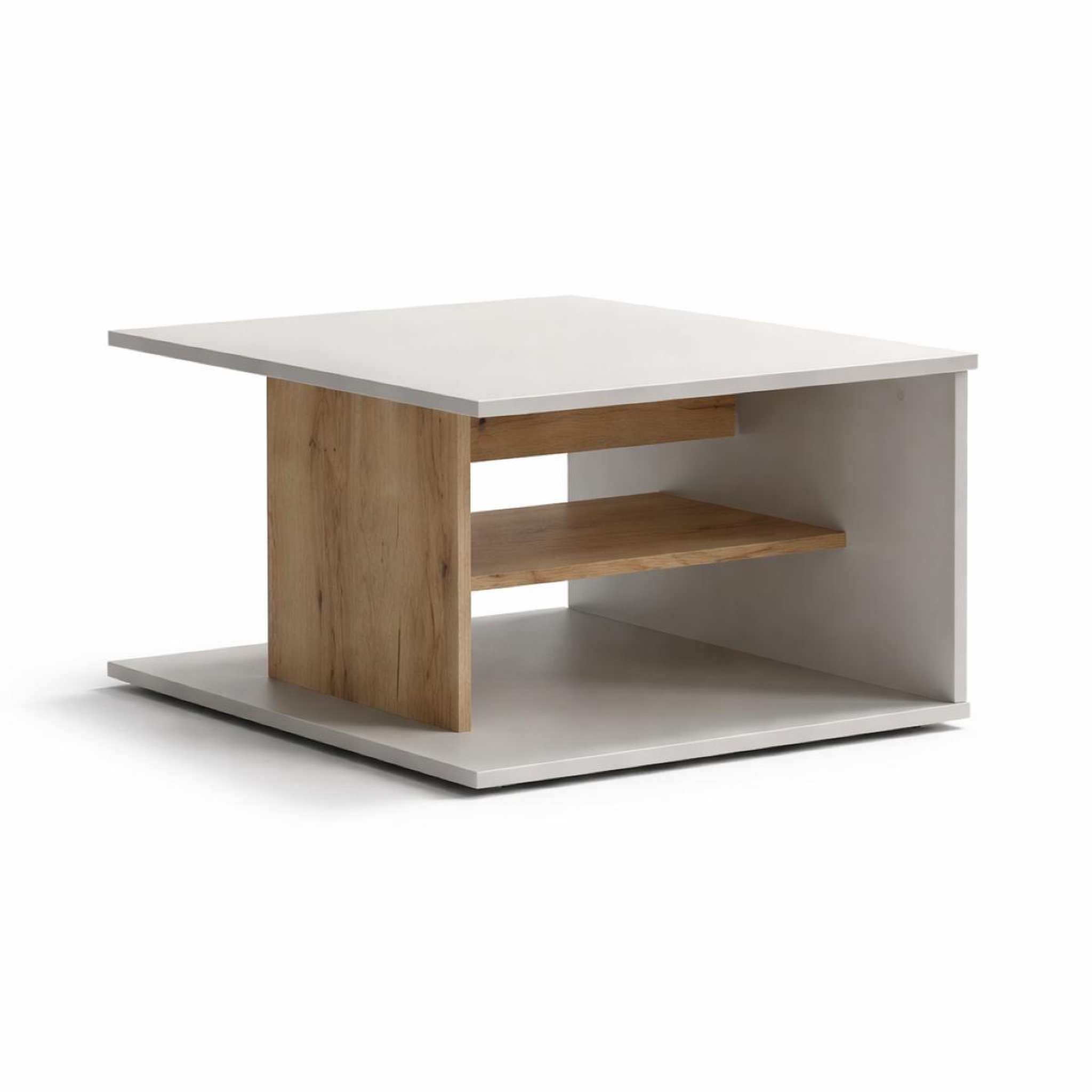 JLC KREATION Table basse carré beige et bois 60cm mila