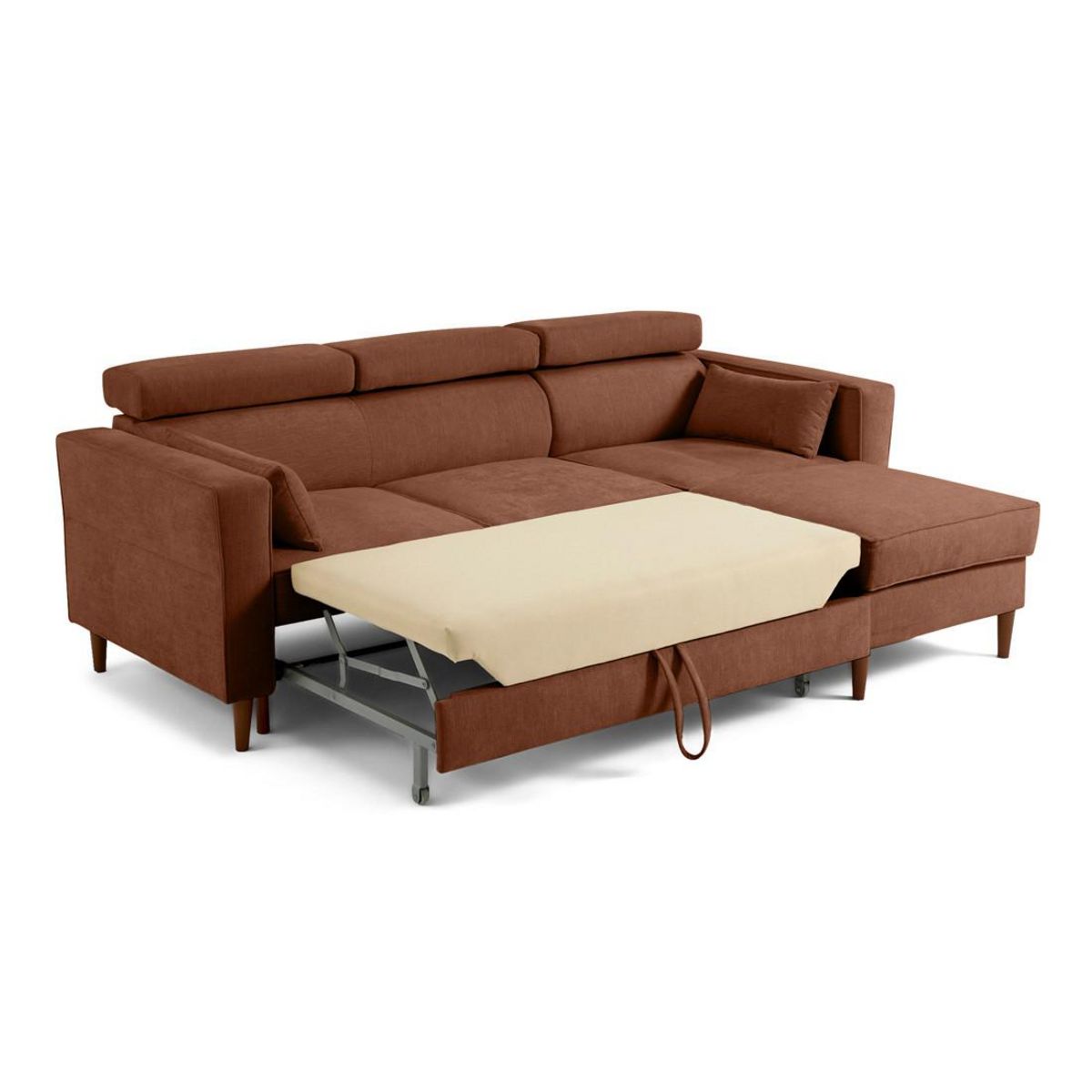 BEST MOBILIER Alicante - canapé d'angle réversible convertible avec têtières - coffre - 4 places - en tissu texturé