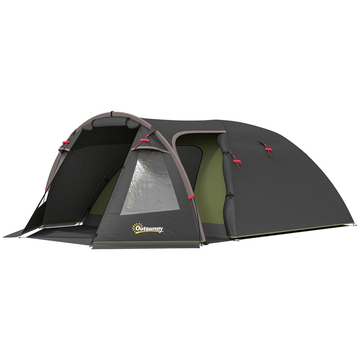 OUTSUNNY Tente camping 2-4 places - tente tunnel familiale - imperméabilité 3000mm - dim. 3,6 x 2,5 x 1,3 m - sac inclus - noir