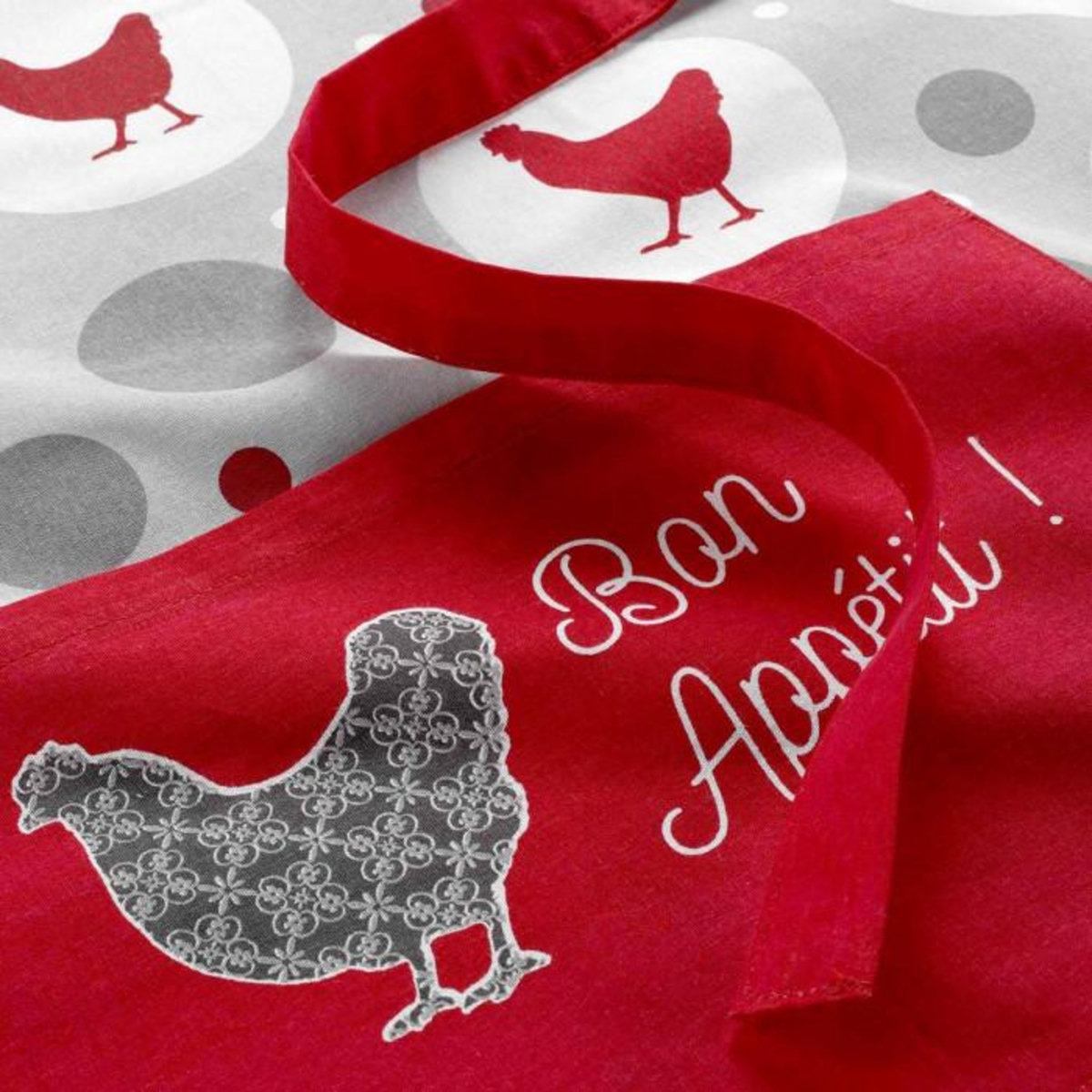 Paris Prix Tablier de Cuisine Imprimé  Suzette  84cm Rouge & Gris